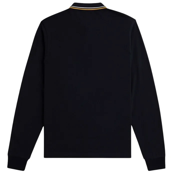 Fred Perry M3636 long sleeved twin tipped shirt, heren polo lange mouwen, Navy / Ecru / Honeycomb