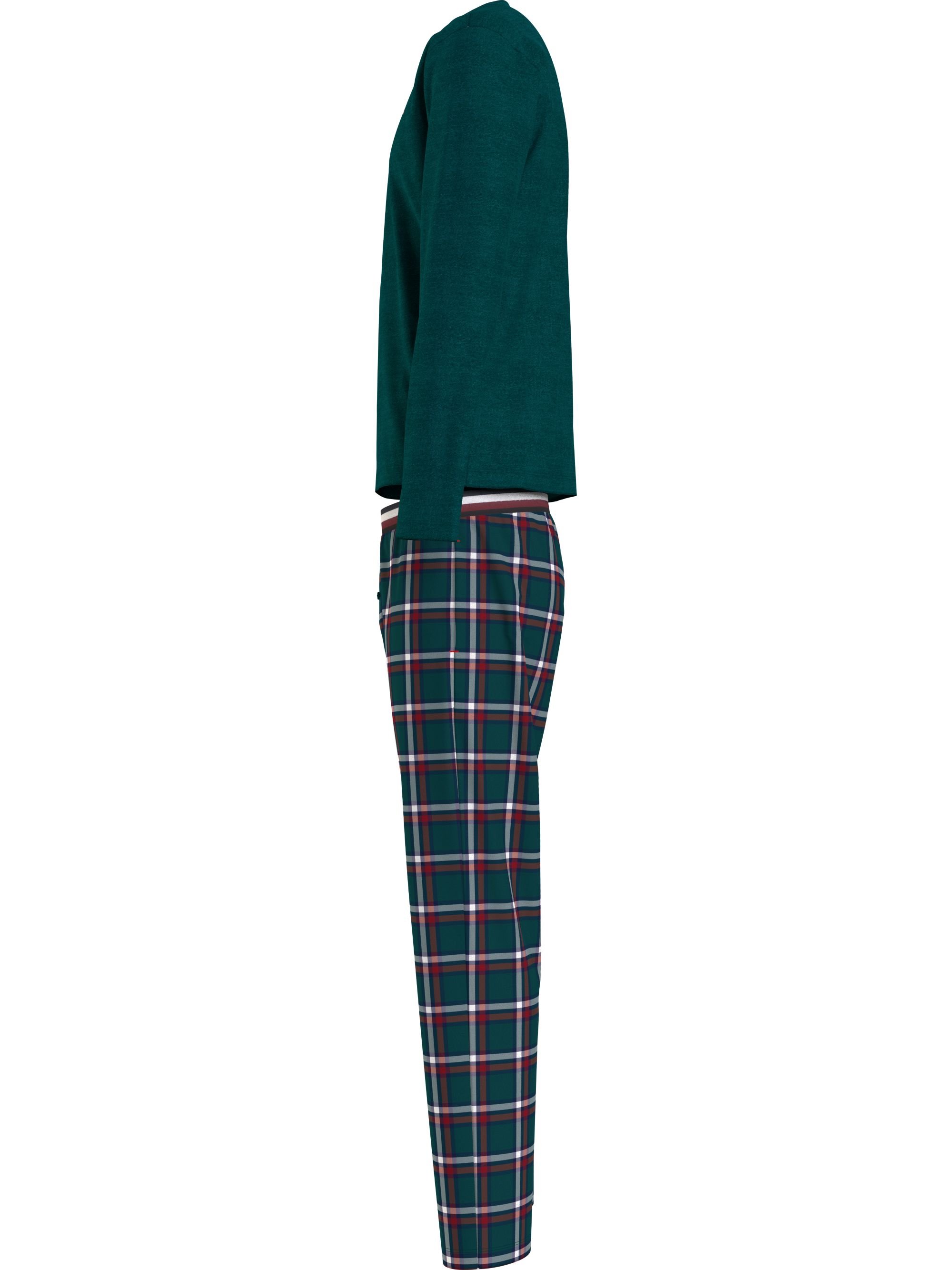 Tommy Hilfiger heren pyjama O-hals, Pj Set, groen met geruite broek