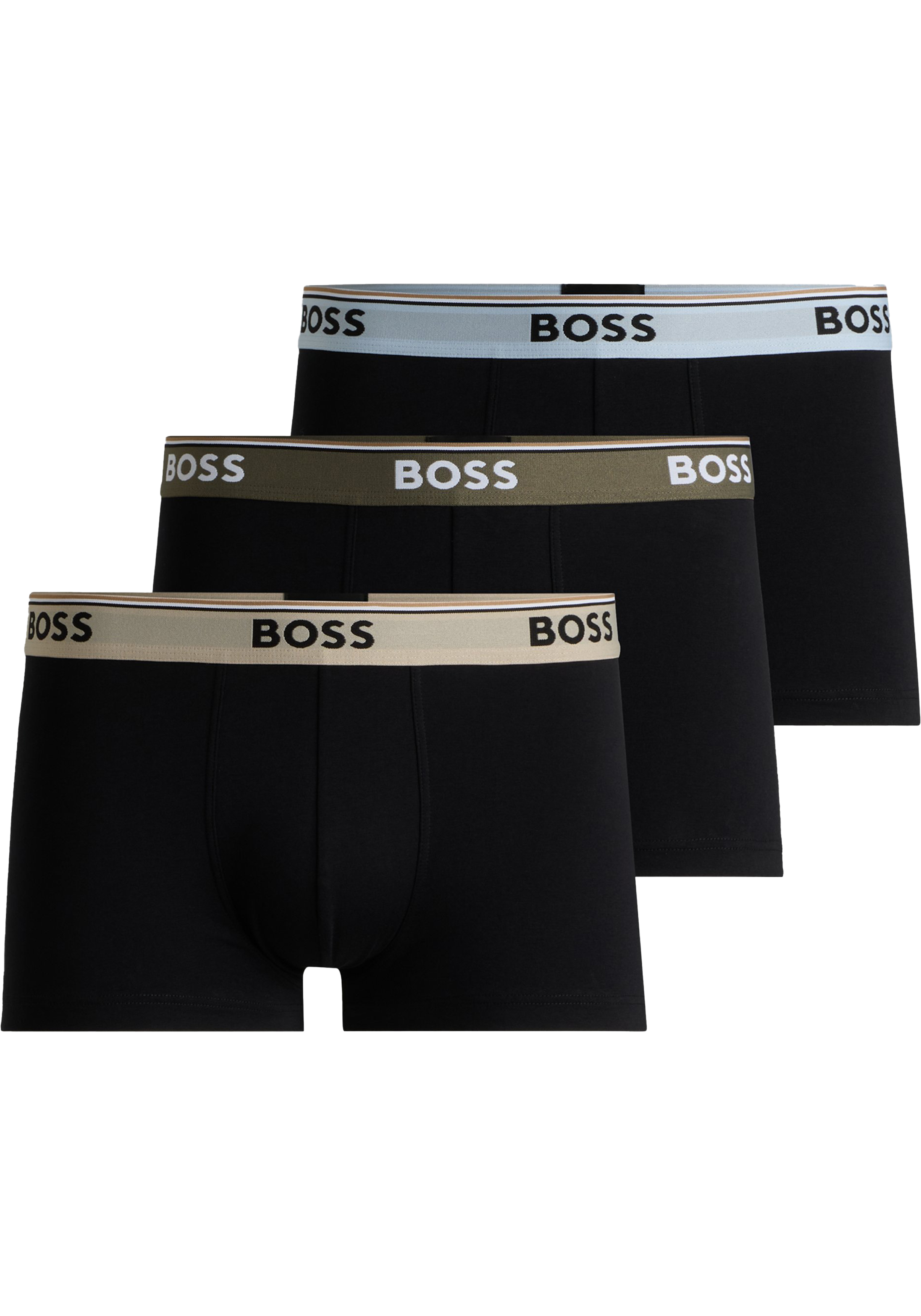 HUGO BOSS Power trunks (3-pack), heren boxers kort, zwart met gekleurde tailleband