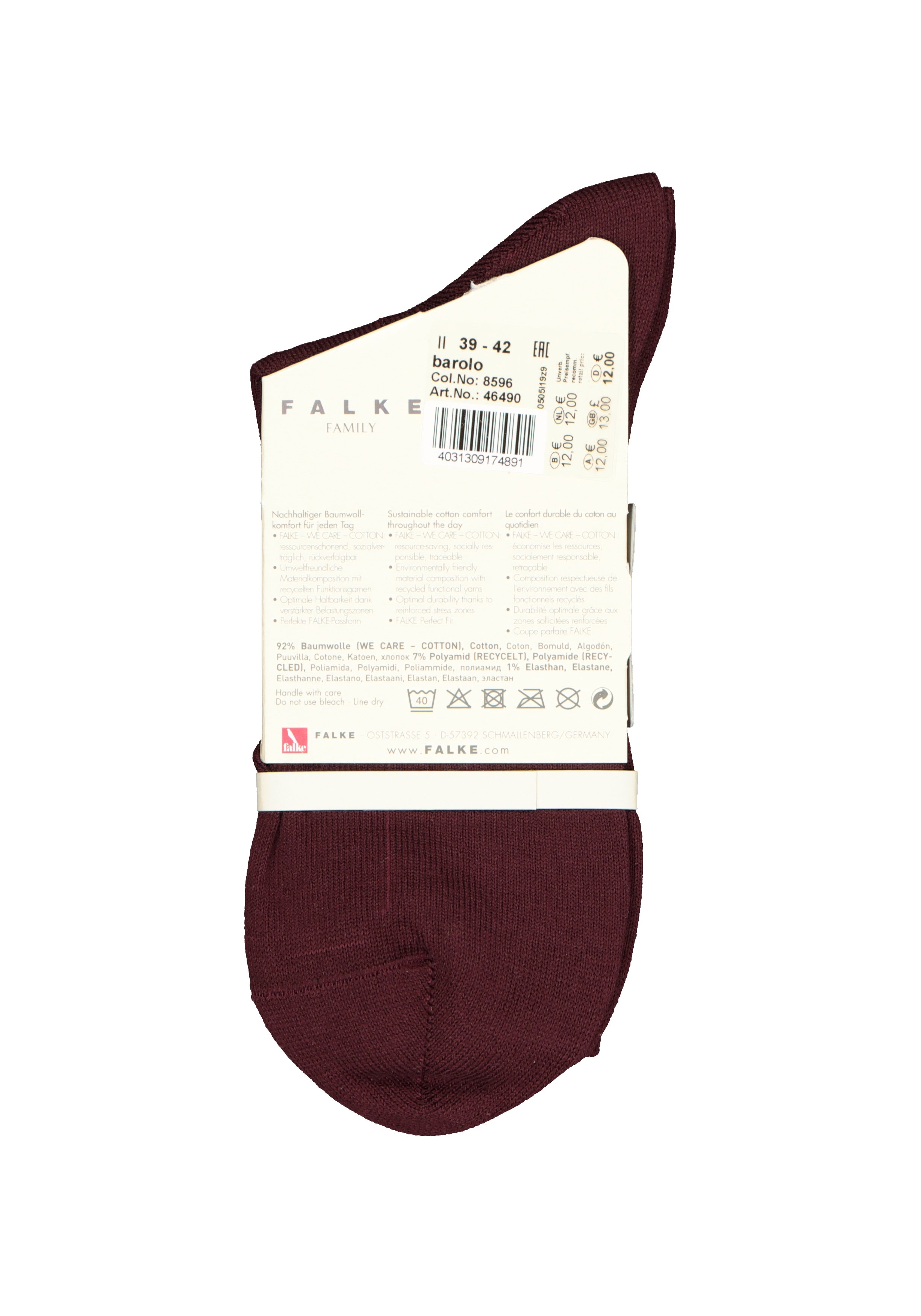 FALKE Family damessokken, katoen, bordeaux rood (barolo)