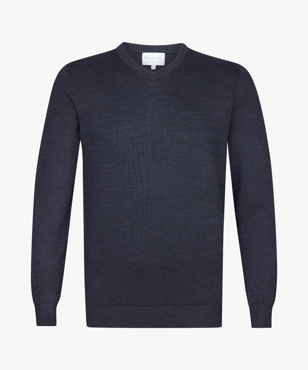 Michaelis heren trui katoenmengsel, slim fit trui met V-hals, navy blauw