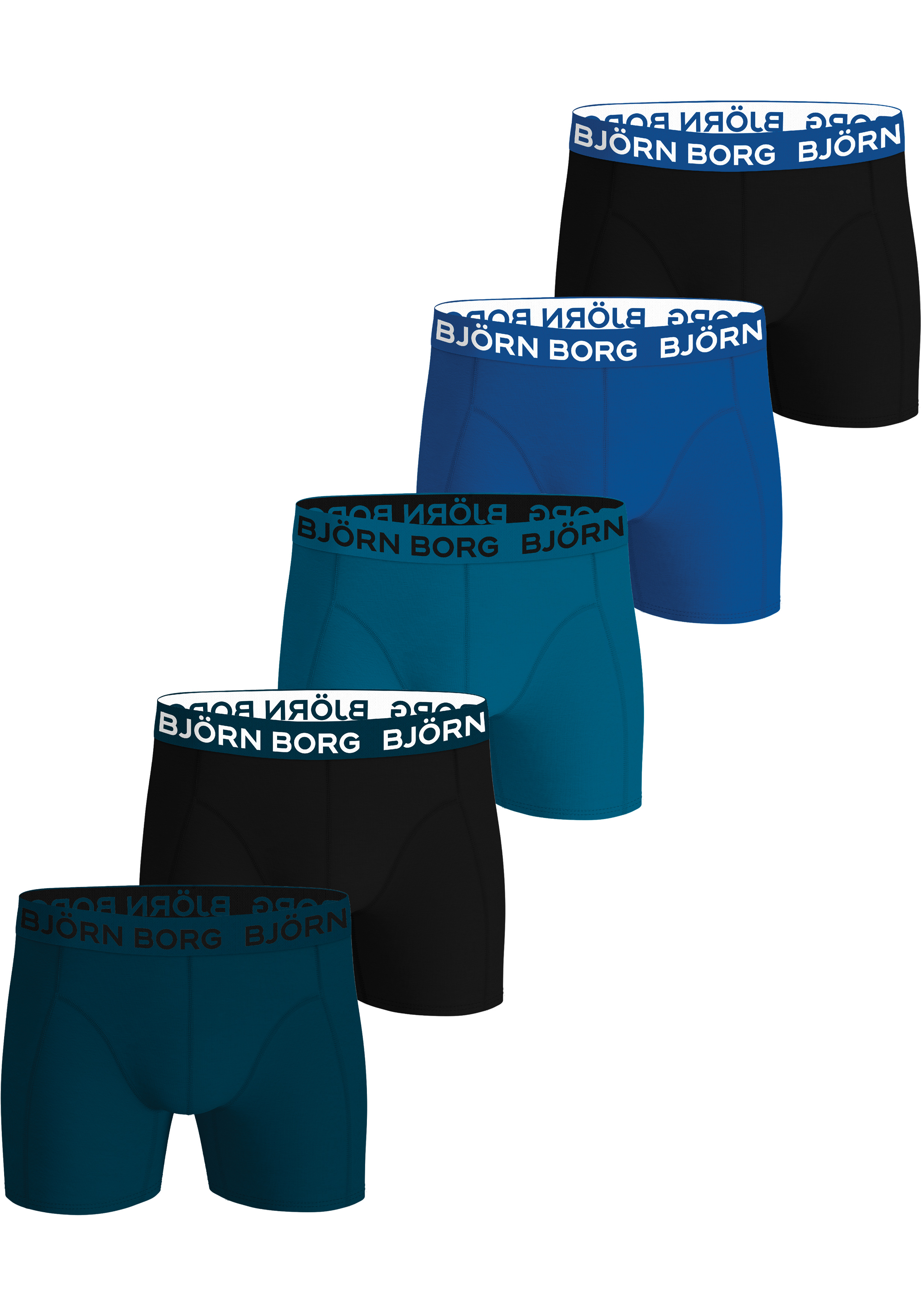 Bjorn Borg Cotton Stretch boxers, heren boxers normale lengte (5-pack), verschillende tinten blauw