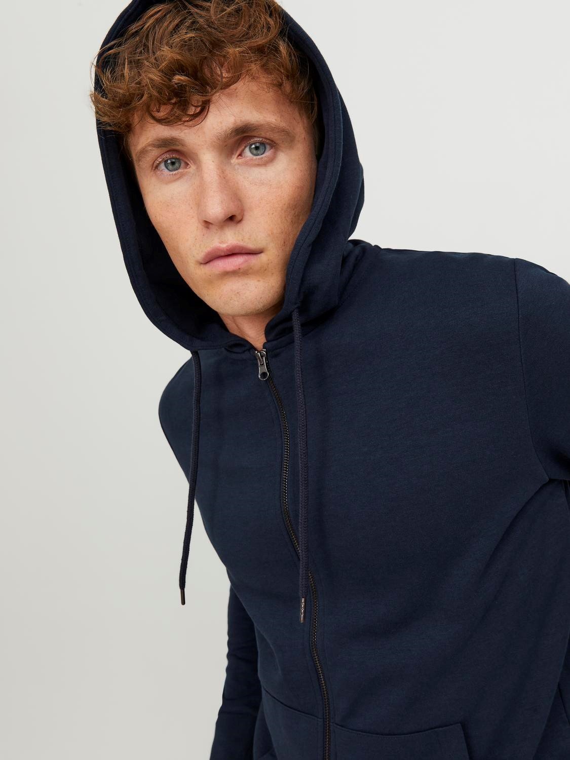 JACK & JONES Basic sweat zip hood slim fit, heren sweatvest katoenmengsel met capuchon, blauw