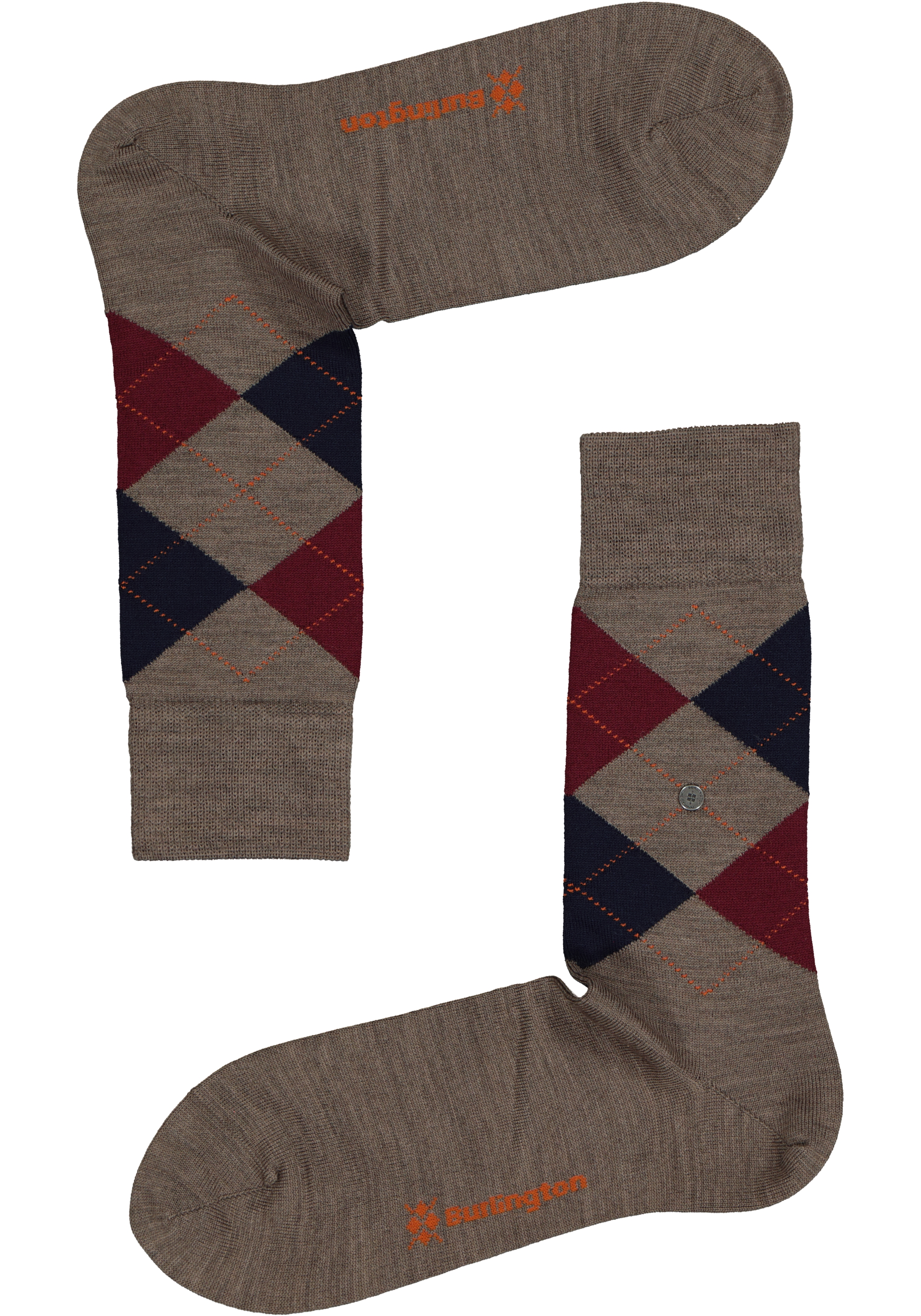 Burlington Edinburgh herensokken, wol, beige met blauw en bordeaux