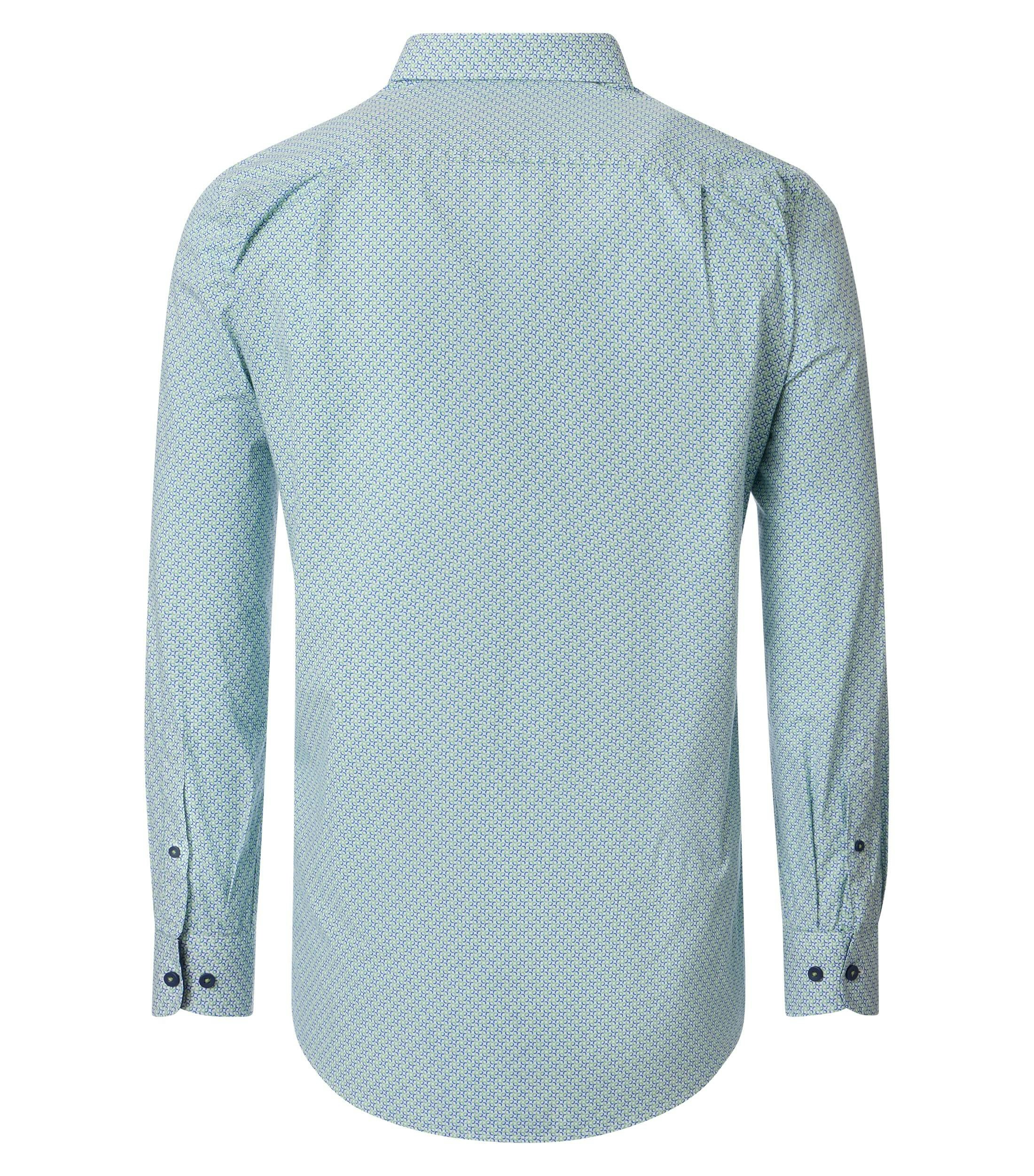 Redmond comfort fit overhemd, popeline, blauw met wit en groen dessin