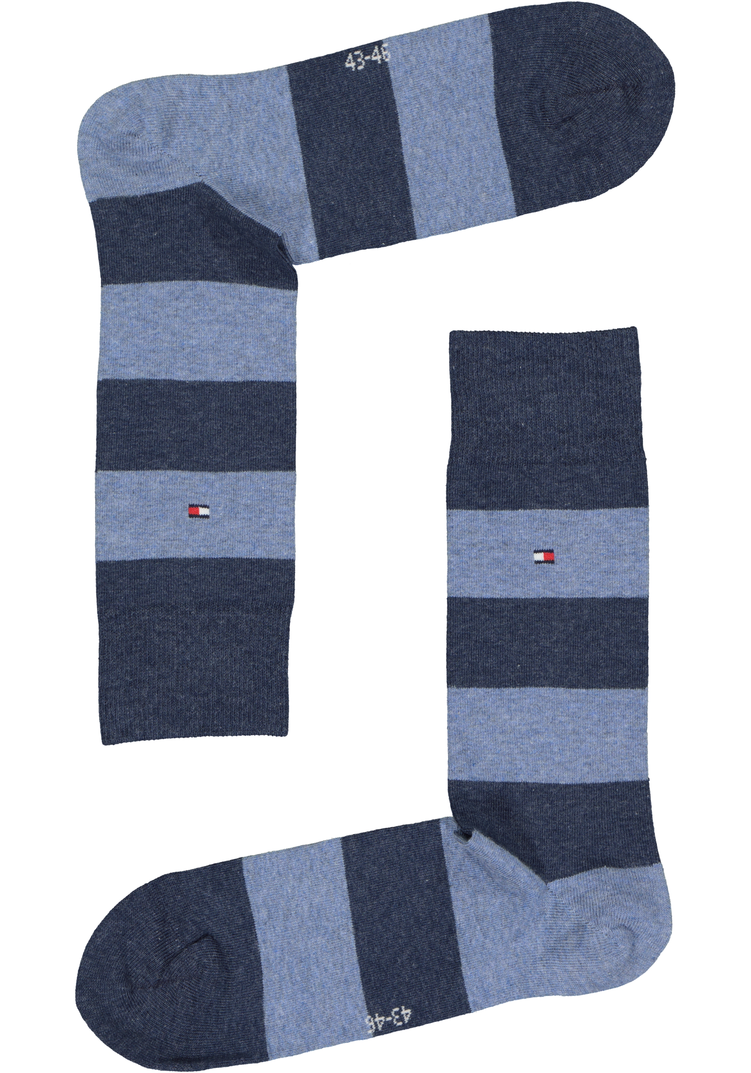 Tommy Hilfiger Rugby Stripe Socks (2-pack), herensokken katoen gestreept en uni, jeans blauw