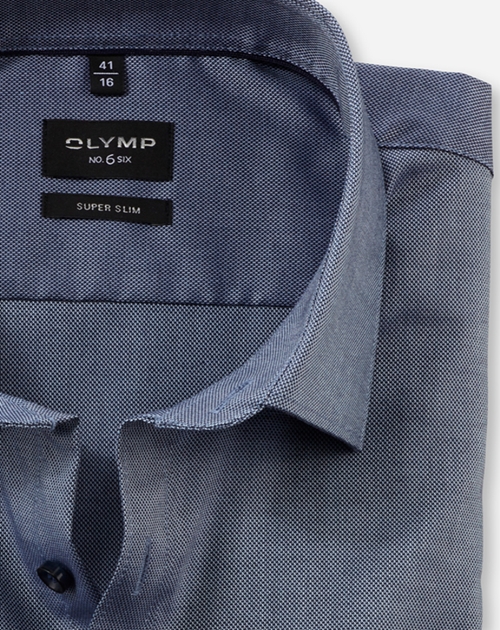 OLYMP No. 6 Six super slim fit overhemd, structuur, marine blauw