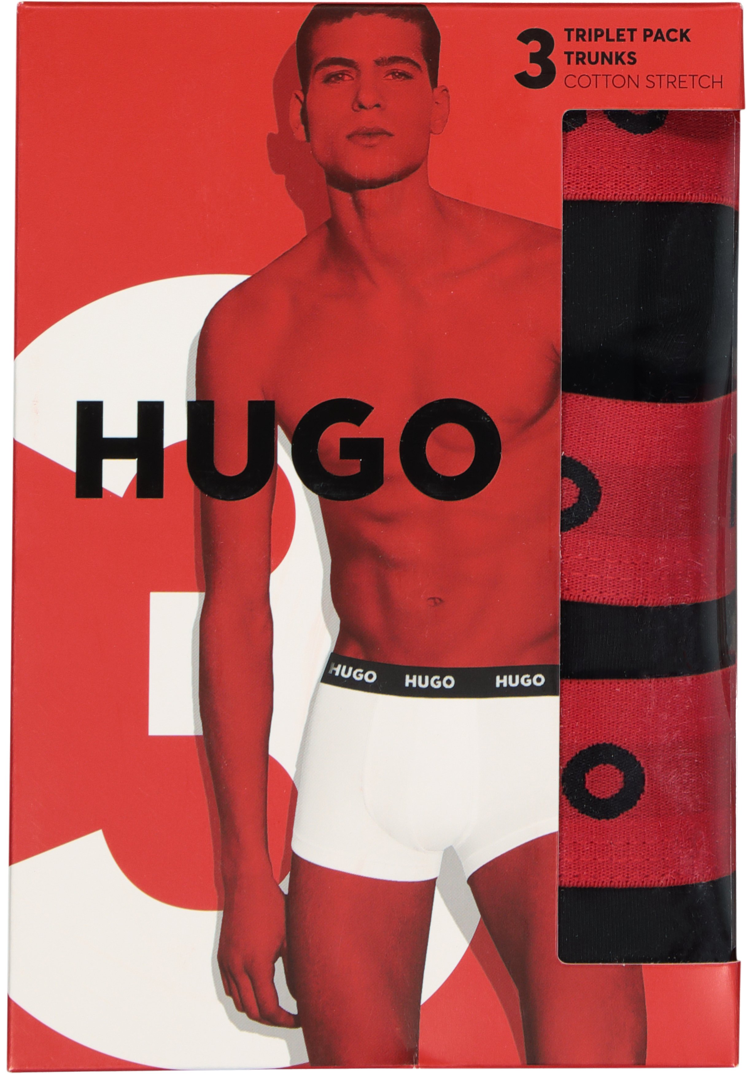 HUGO trunks (3-pack), heren boxers kort, zwart