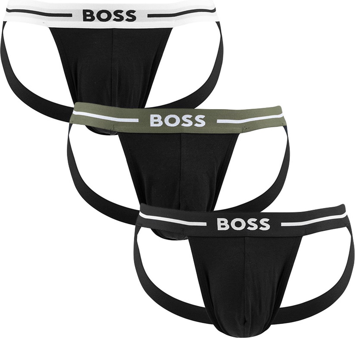 HUGO BOSS jockstrap Bold (3-pack), heren jockstraps, zwart met gekleurde tailleband