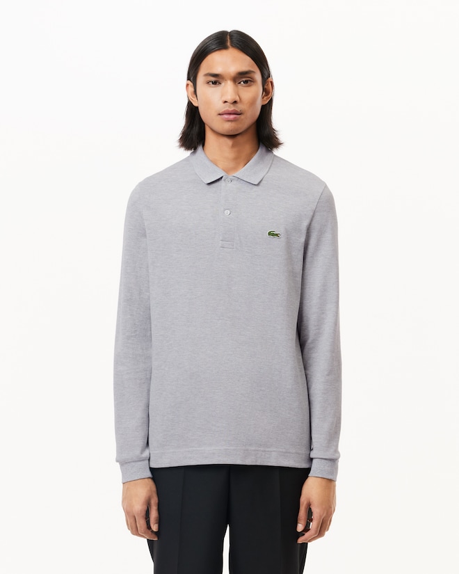 Lacoste Slim Fit polo lange mouw, lichtgrijs melange