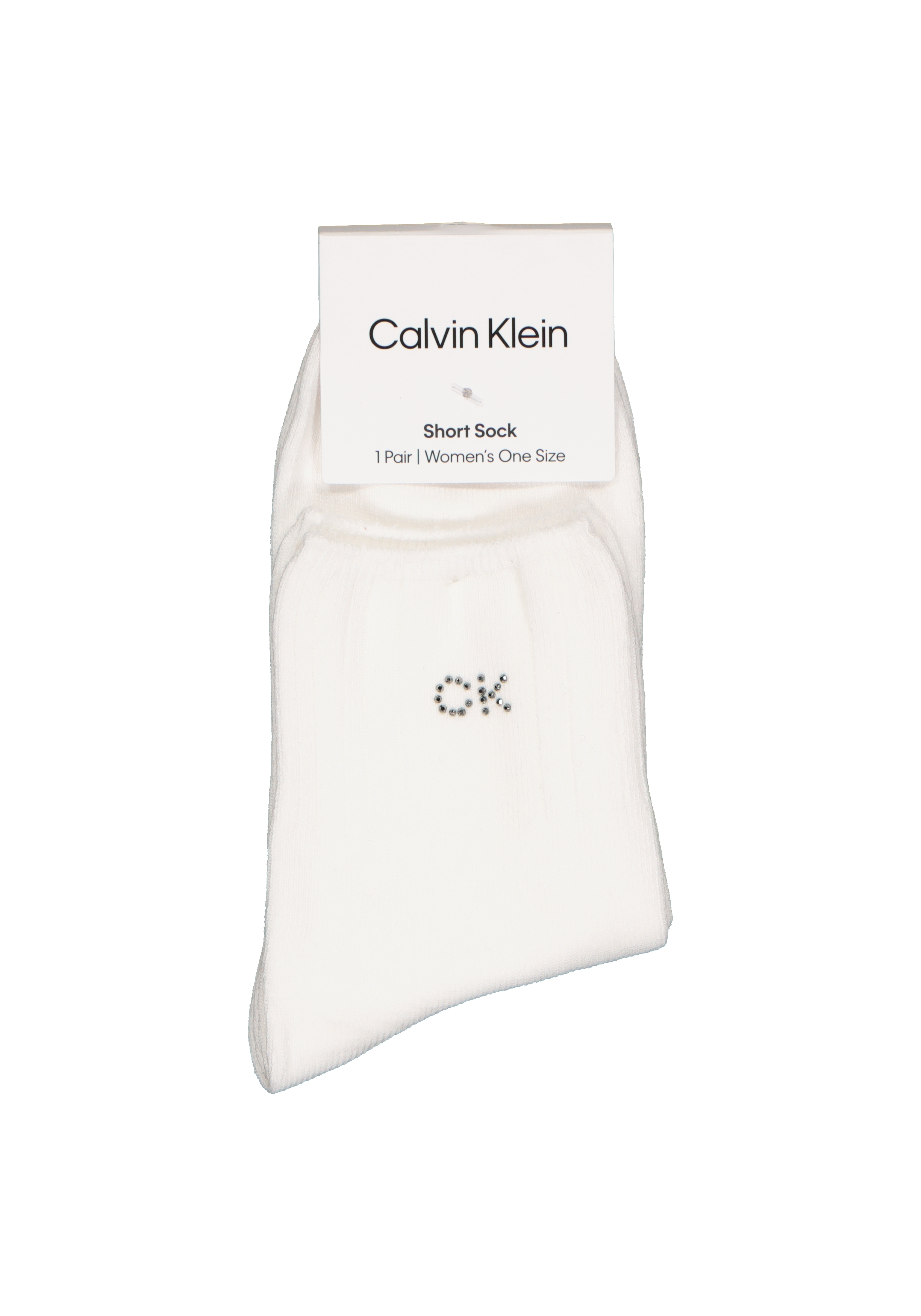 Calvin Klein damessokken Allison (1-pack), enkelsokken met kristal logo, wit