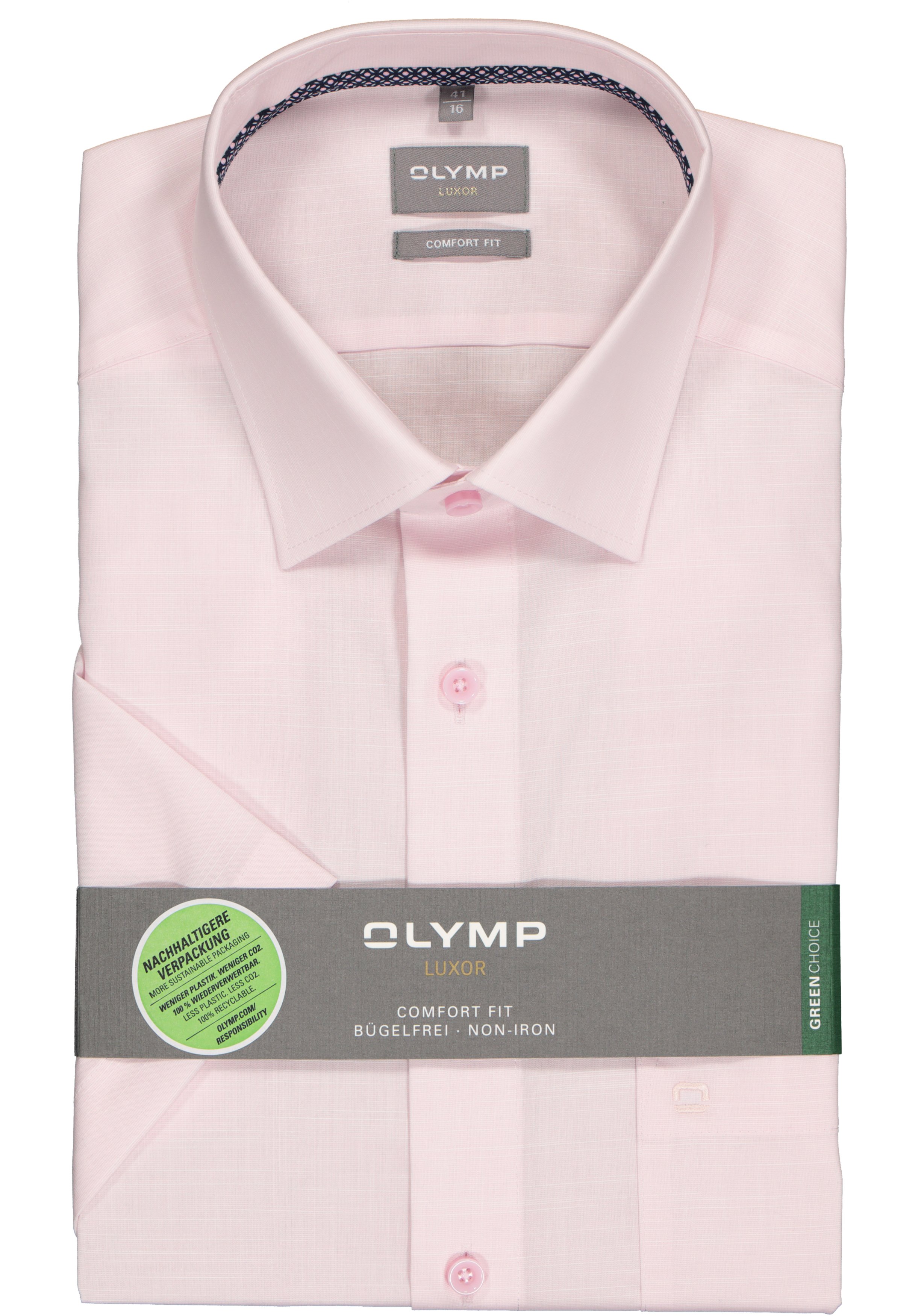 OLYMP comfort fit overhemd, korte mouw, structuur, roze (contrast)