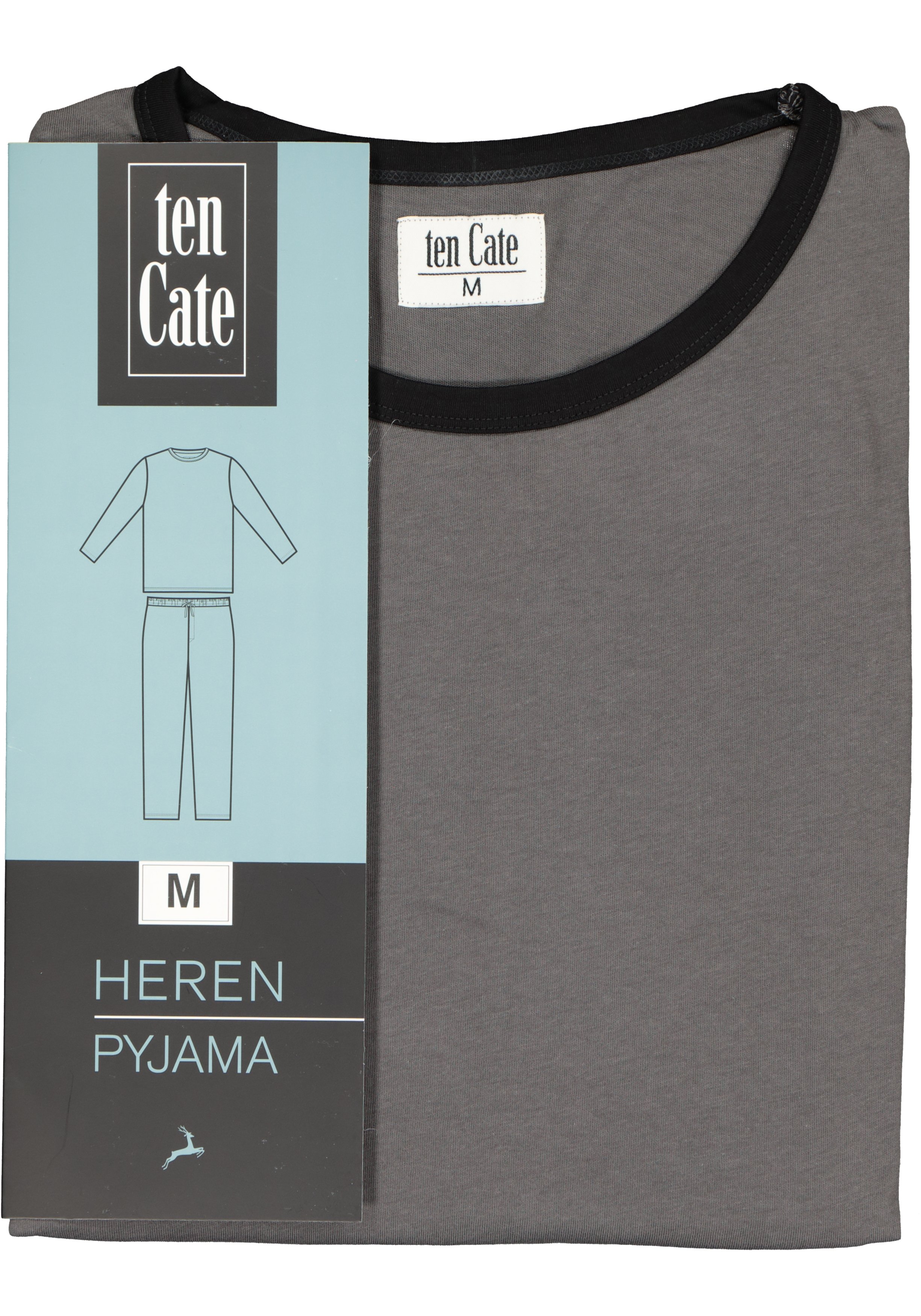 TEN CATE men pyjama, O-hals, blauw met grijs