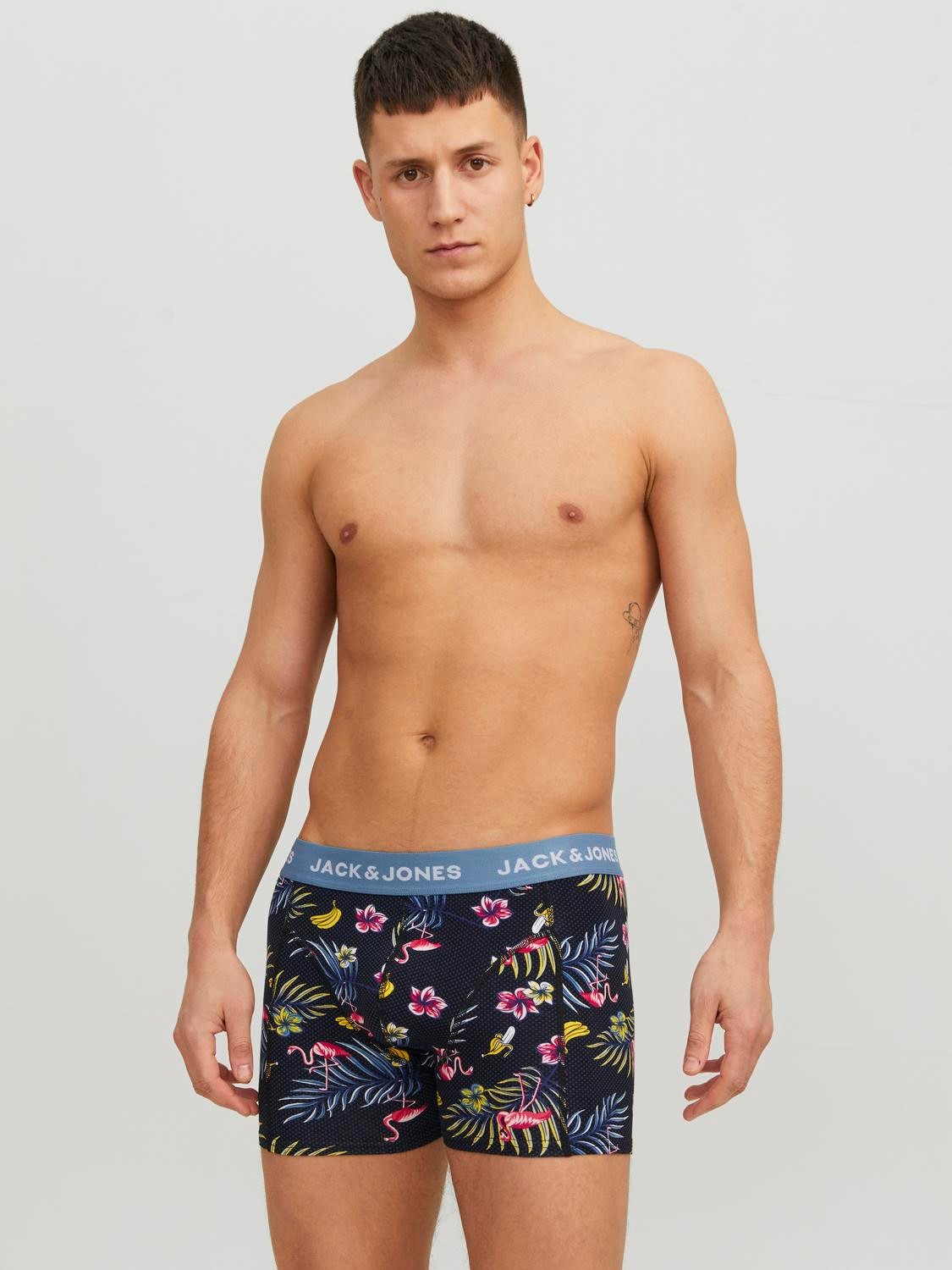 JACK & JONES Jacflower bird trunks (3-pack), heren boxers normale lengte, blauw en zwart