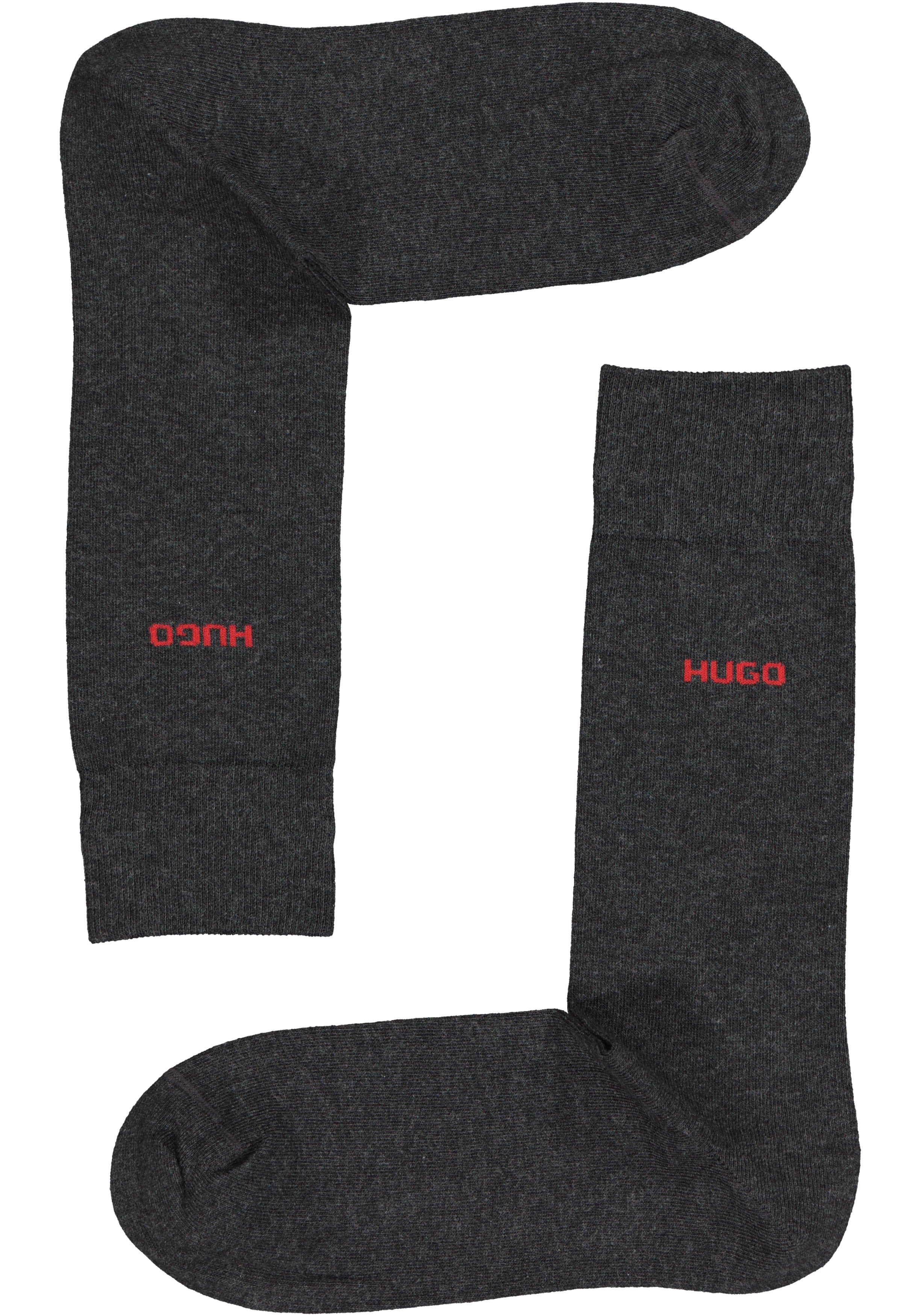 HUGO logo sokken (2-pack), herensokken katoen, antraciet grijs