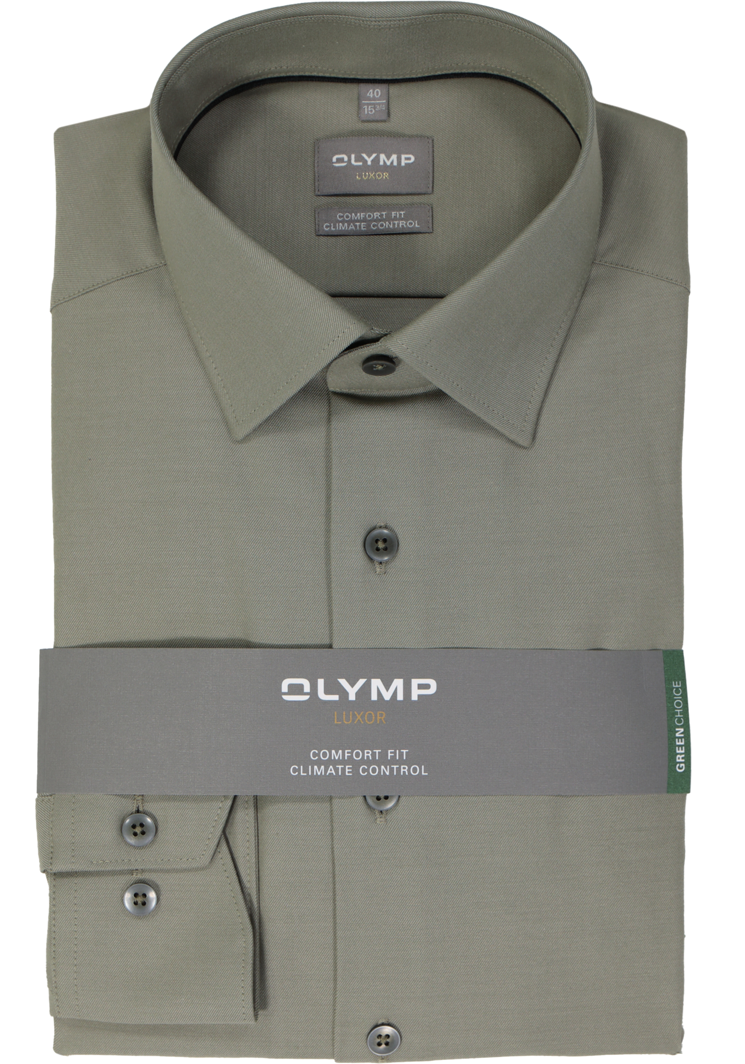 OLYMP comfort fit overhemd, twill, grijsgroen