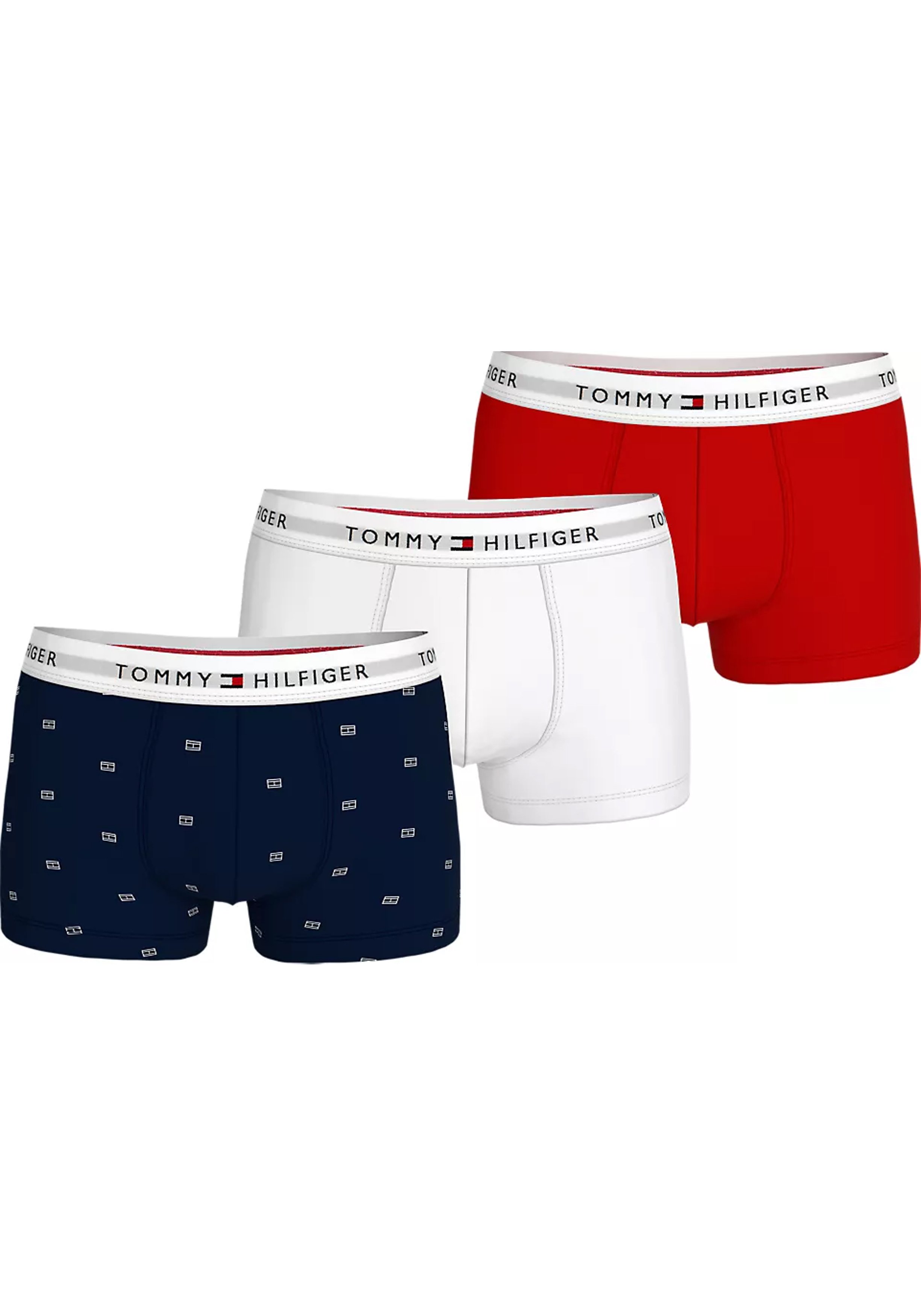 Tommy Hilfiger trunk (3-pack), heren boxers normale lengte, rood, wit en blauw met print