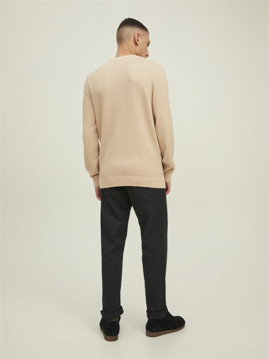 JACK & JONES Atlas knit crew neck slim fit, heren pullover katoen met O-hals, beige