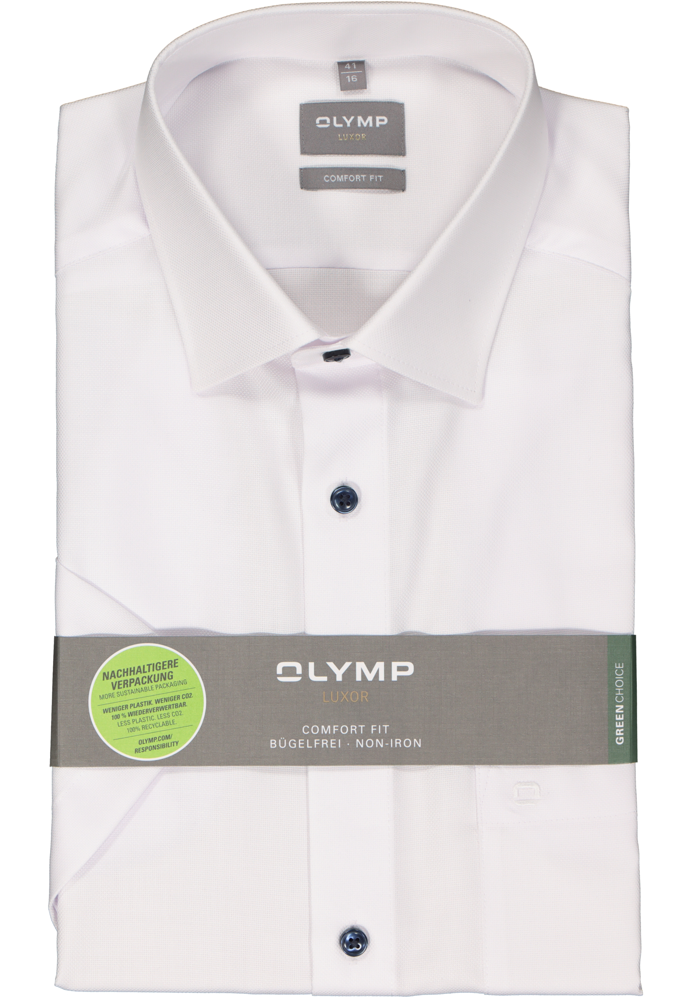 OLYMP comfort fit overhemd, korte mouw, structuur, wit