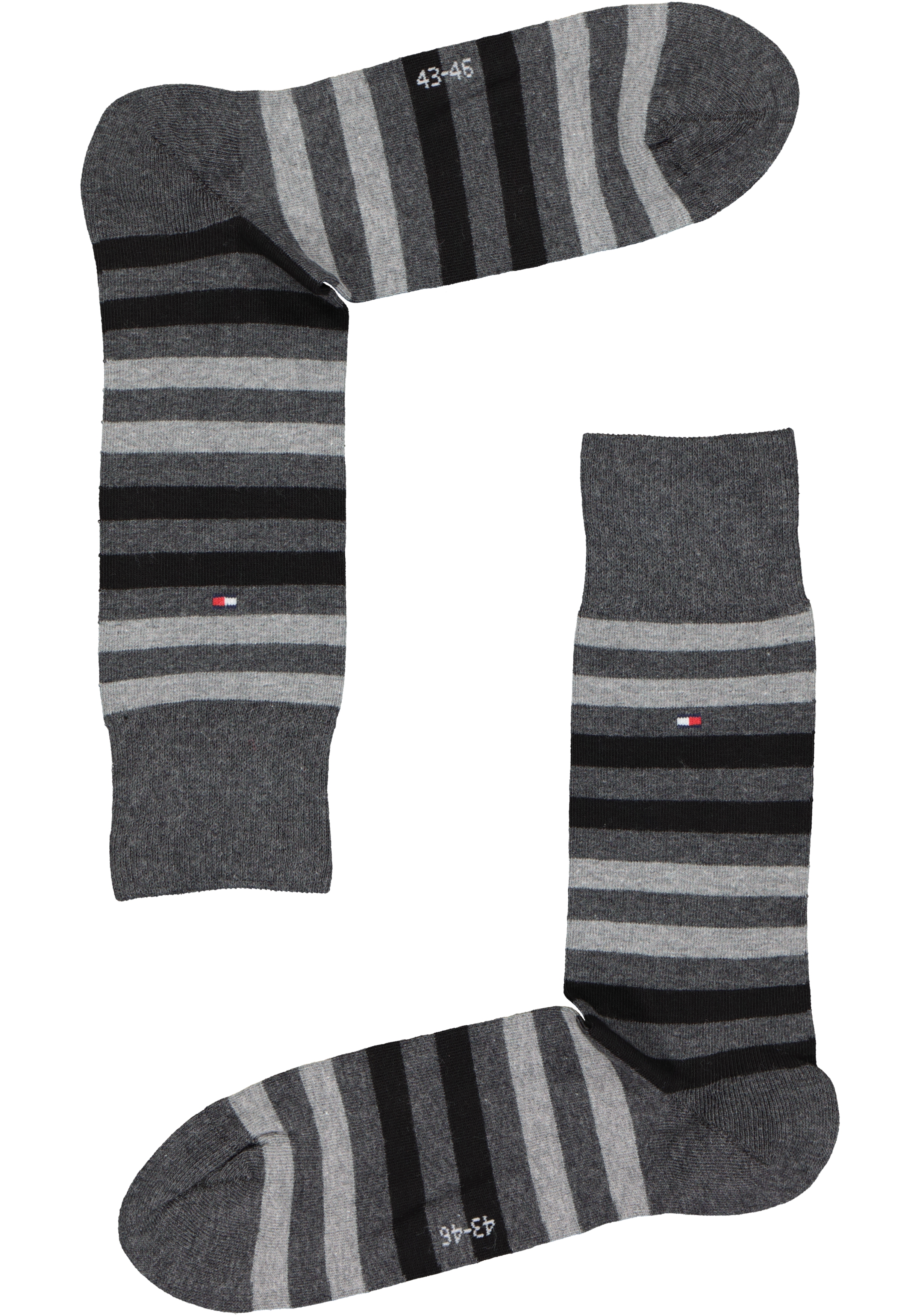 Tommy Hilfiger Duo Stripe Socks (2-pack), herensokken katoen, gestreept en uni, antraciet grijs