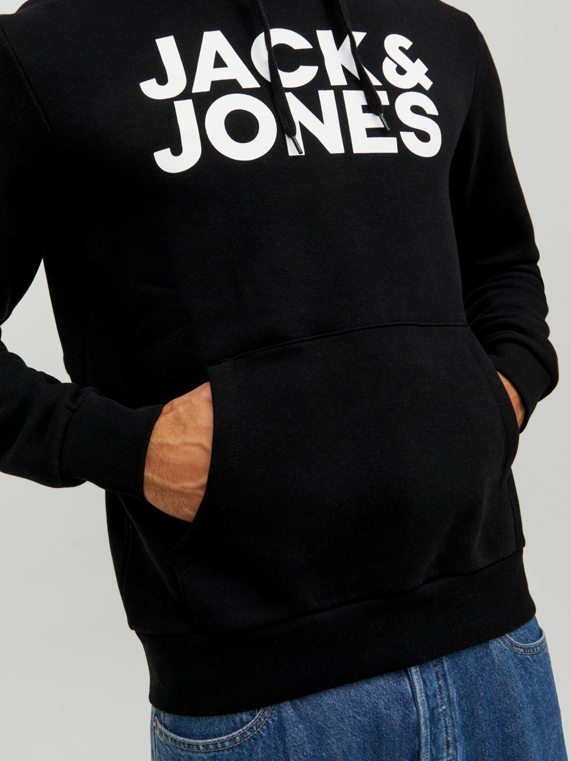 JACK & JONES Corp logo sweat hood regular fit, heren hoodie katoenmengsel met capuchon, zwart grote print