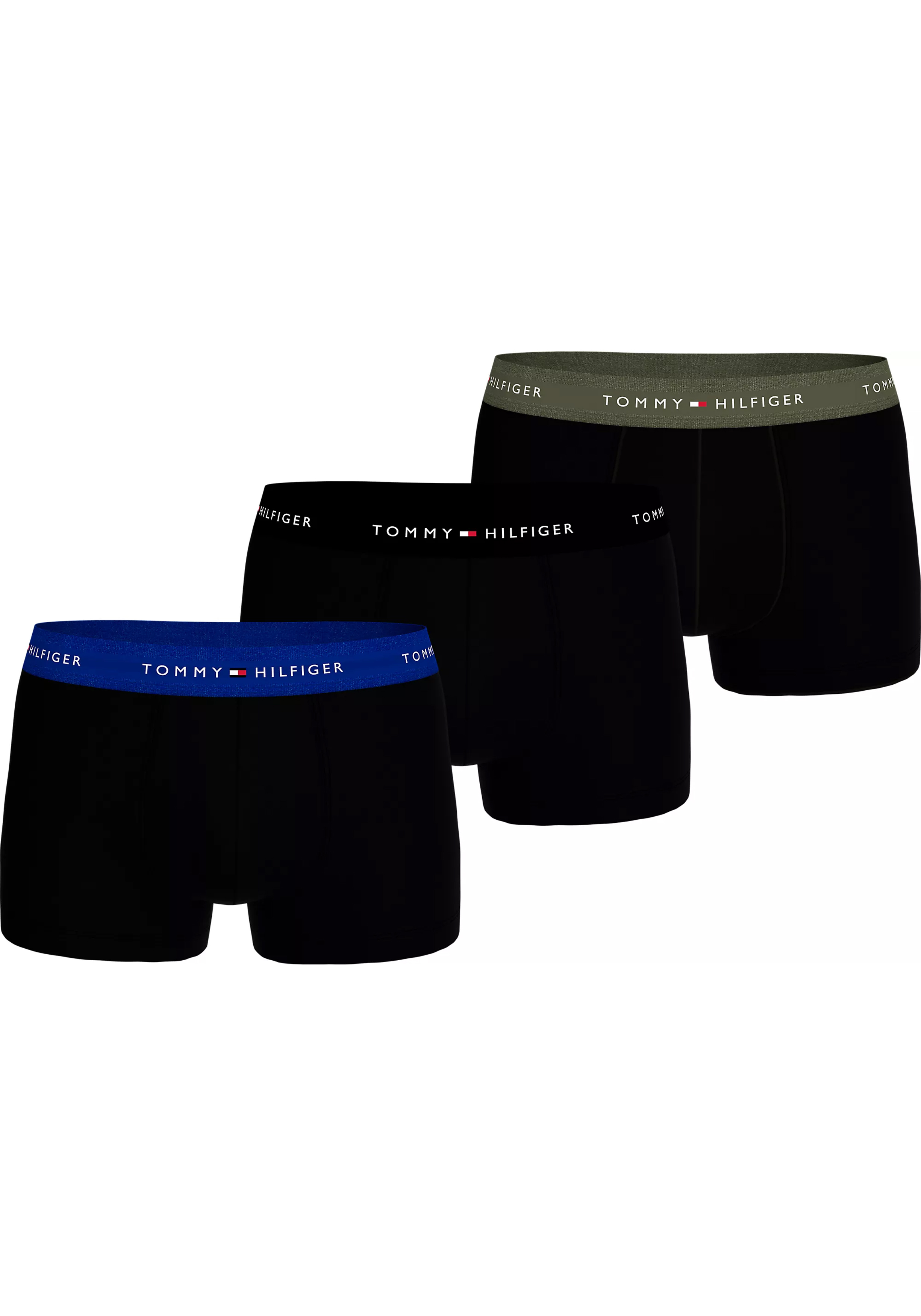 Tommy Hilfiger trunks (3-pack), heren boxers normale lengte, zwart met gekleurde tailleband