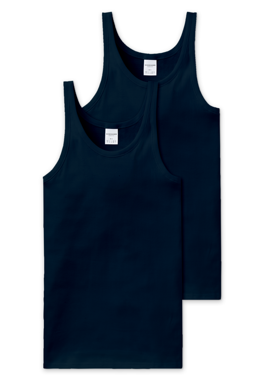 SCHIESSER Cotton Essentials singlet (2-pack), heren onderhemden navy blauw