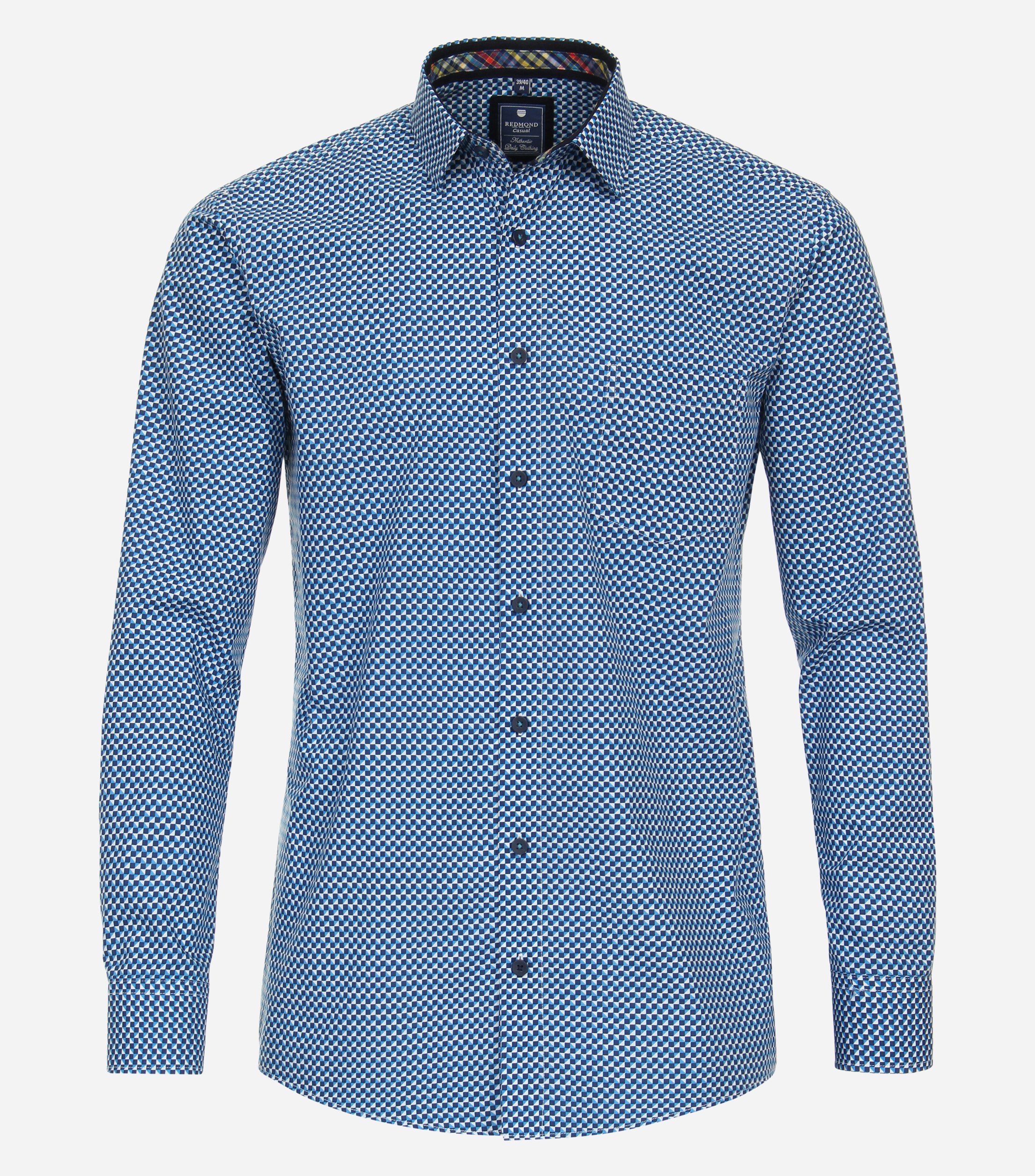 Redmond comfort fit overhemd, popeline, blauw dessin
