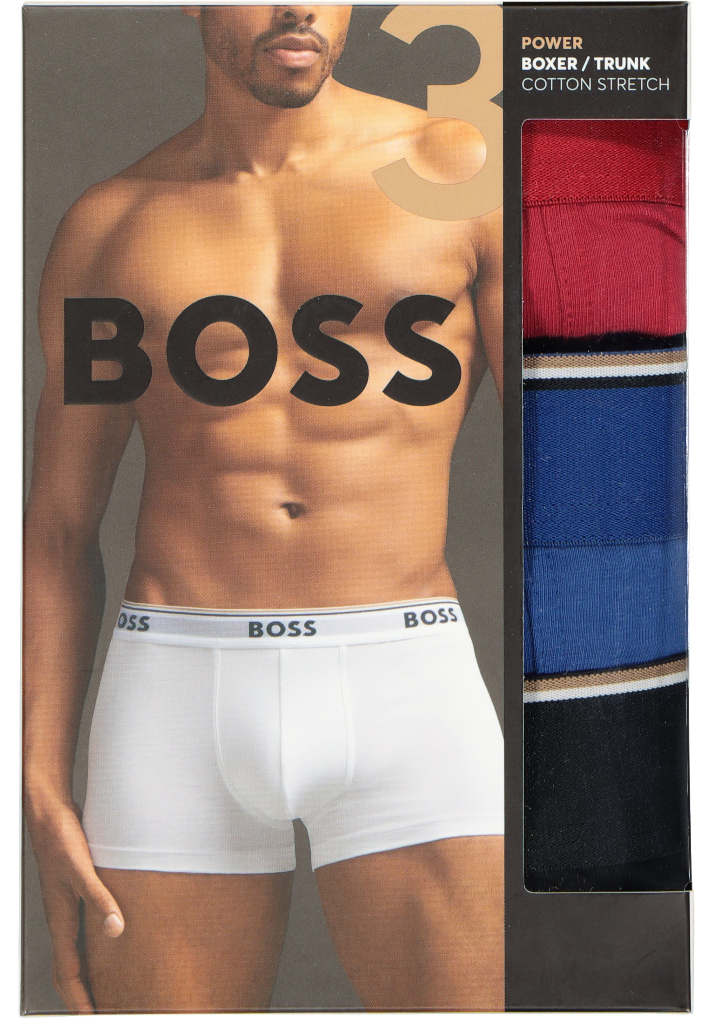 HUGO BOSS Power trunks (3-pack), heren boxers kort, rood, kobalt, zwart