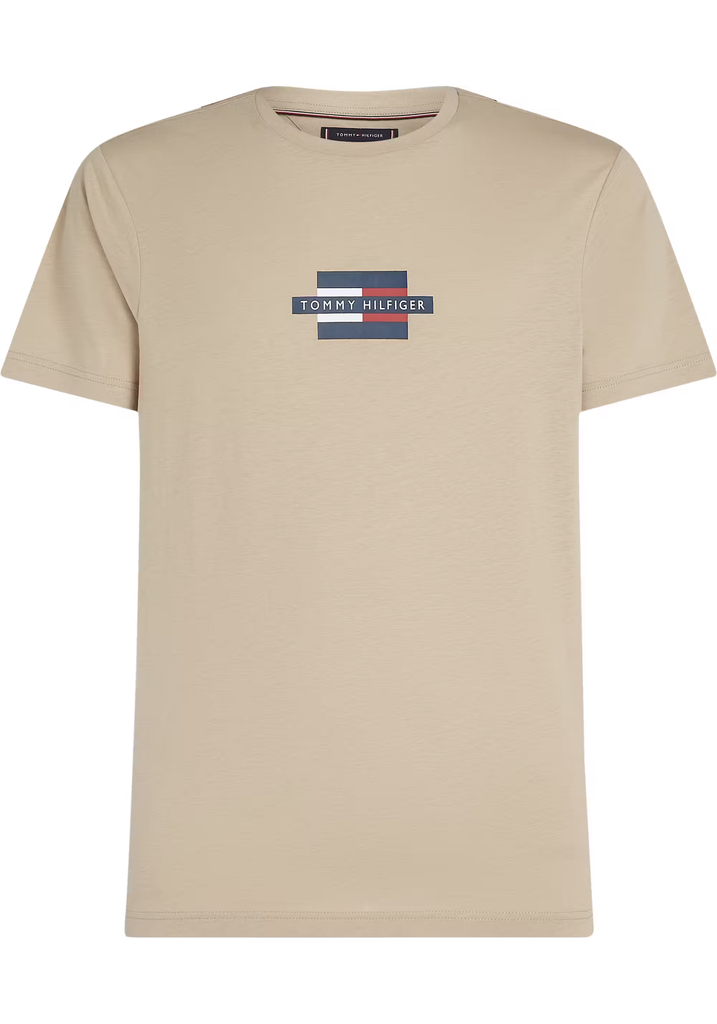 Tommy Hilfiger Flag Box Tee, heren T-shirt korte mouw O-hals, beige