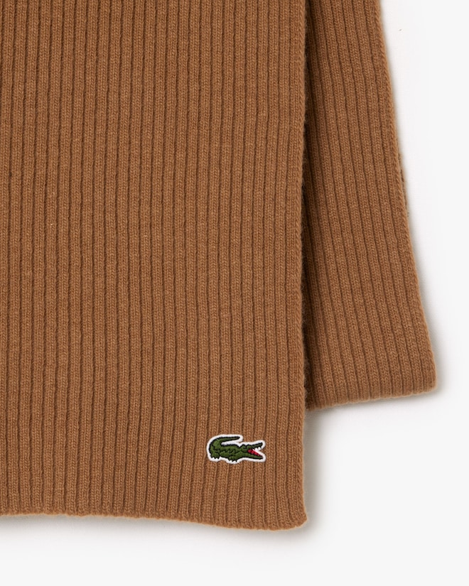 Lacoste sjaal wol, unisex gebreide sjaal, beige