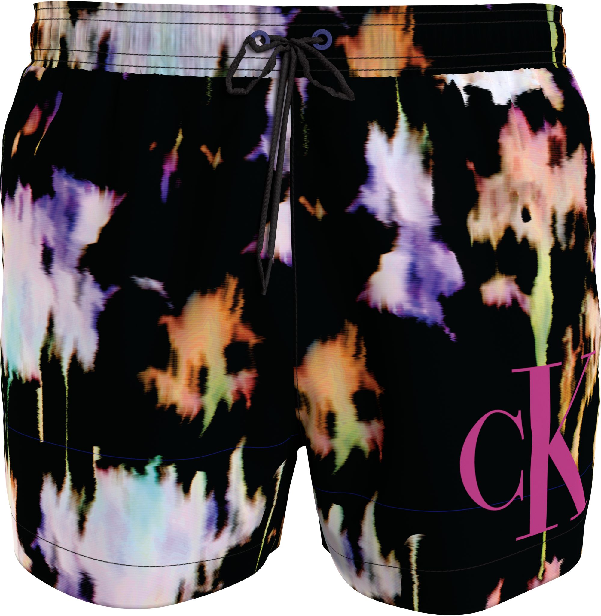 Calvin Klein Short Drawstring swimshort, heren zwembroek, zwart met gekleurd dessin