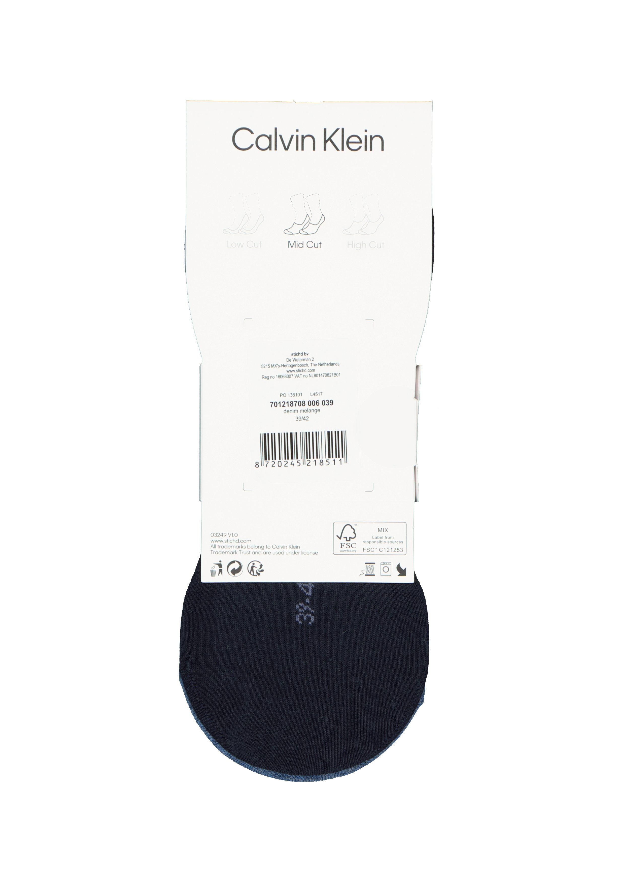 Calvin Klein Luca herensokken (2-pack), onzichtbare sneakersokken, navy en jeansblauw