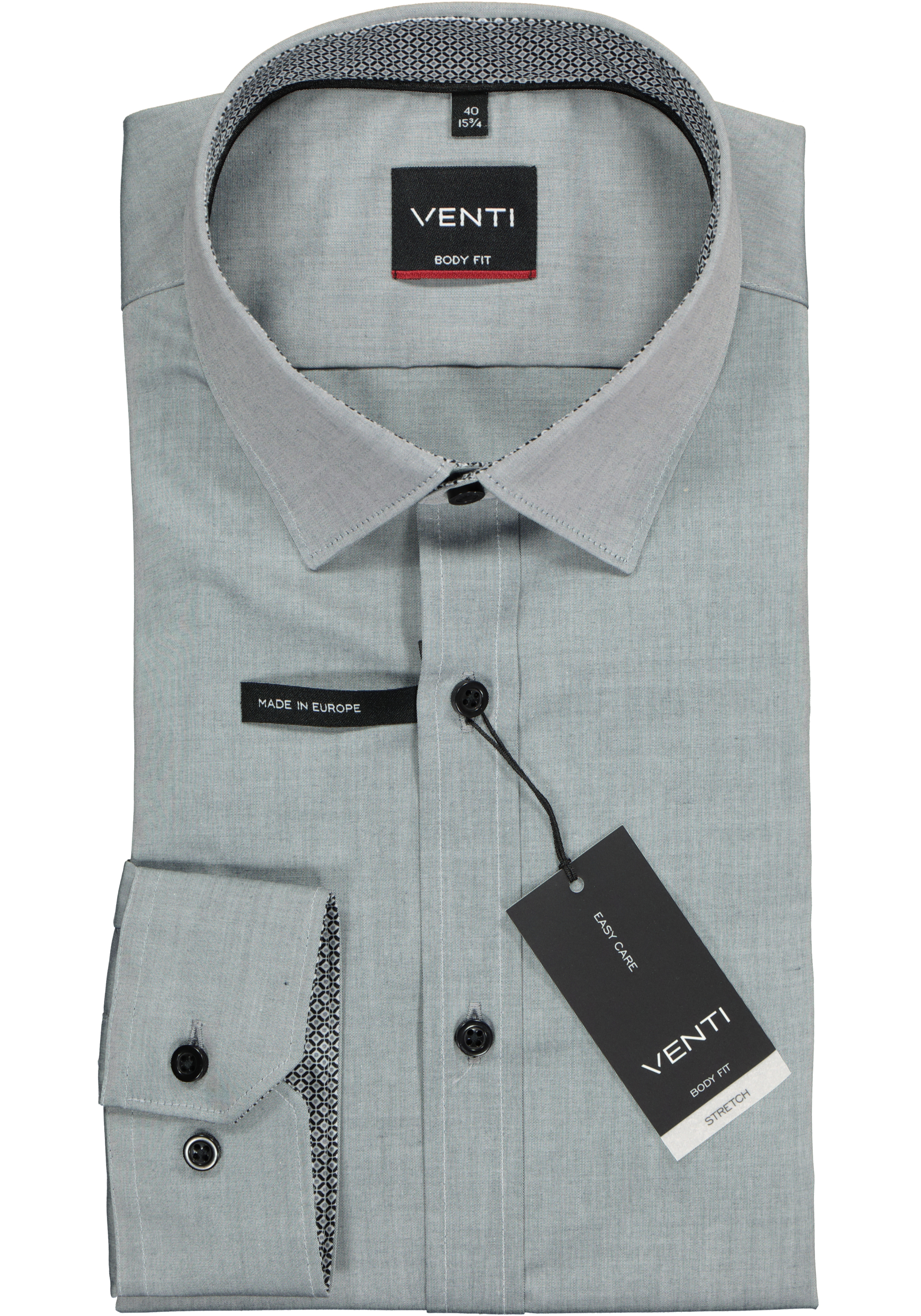 VENTI body fit overhemd, grijs (contrast)