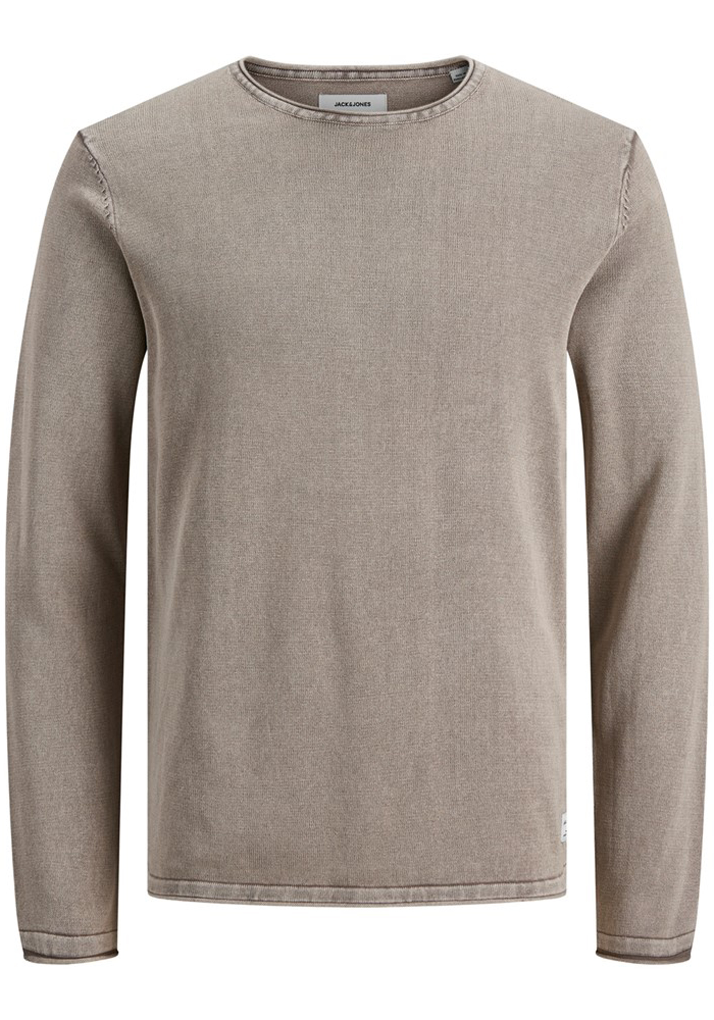 JACK & JONES slim fit trui katoen, O-hals, verwassen beige