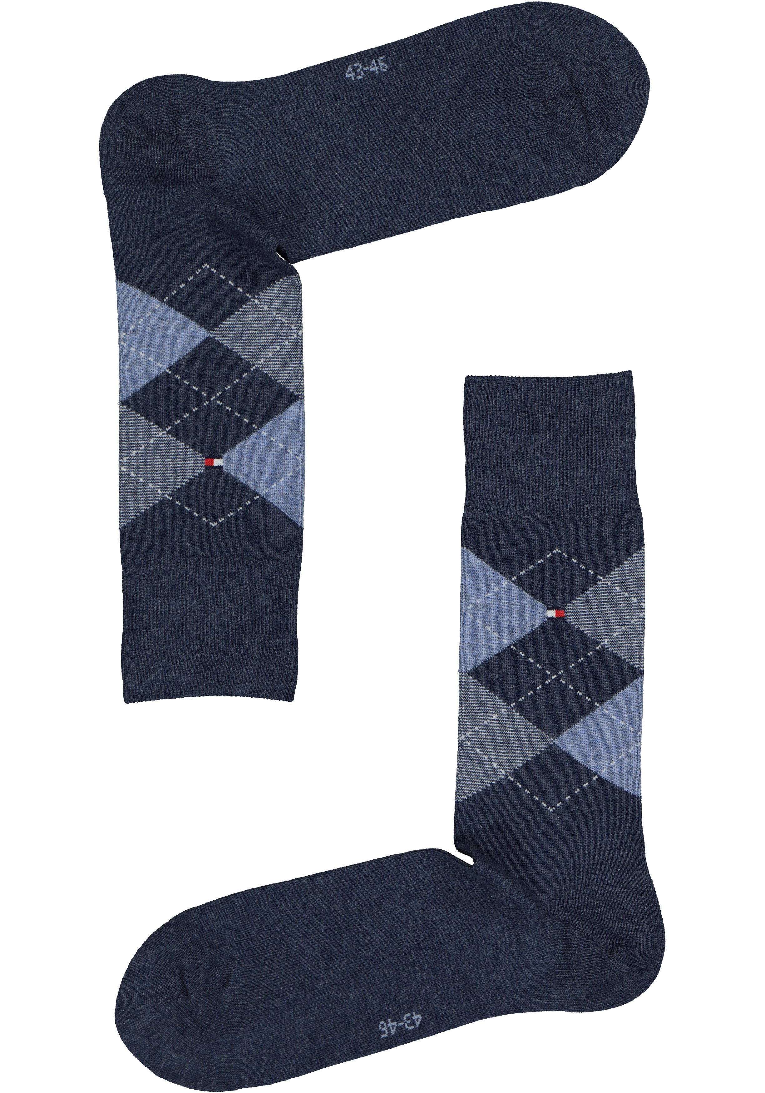 Tommy Hilfiger Check Socks (2-pack), herensokken katoen, geruit en uni, jeans blauw