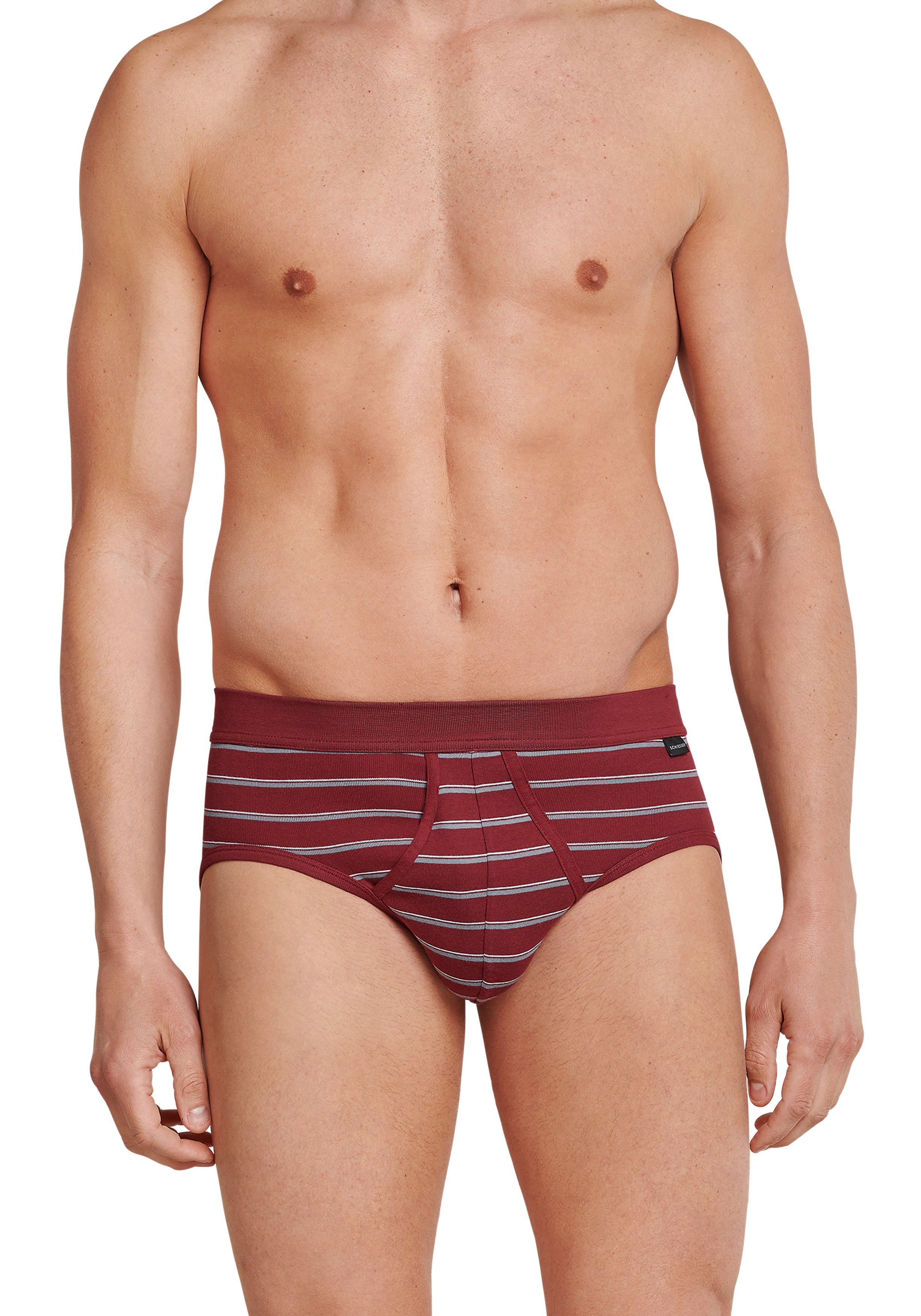 SCHIESSER Original Classics sportslips (2-pack), Feinripp met gulp, bordeaux rood gestreept           