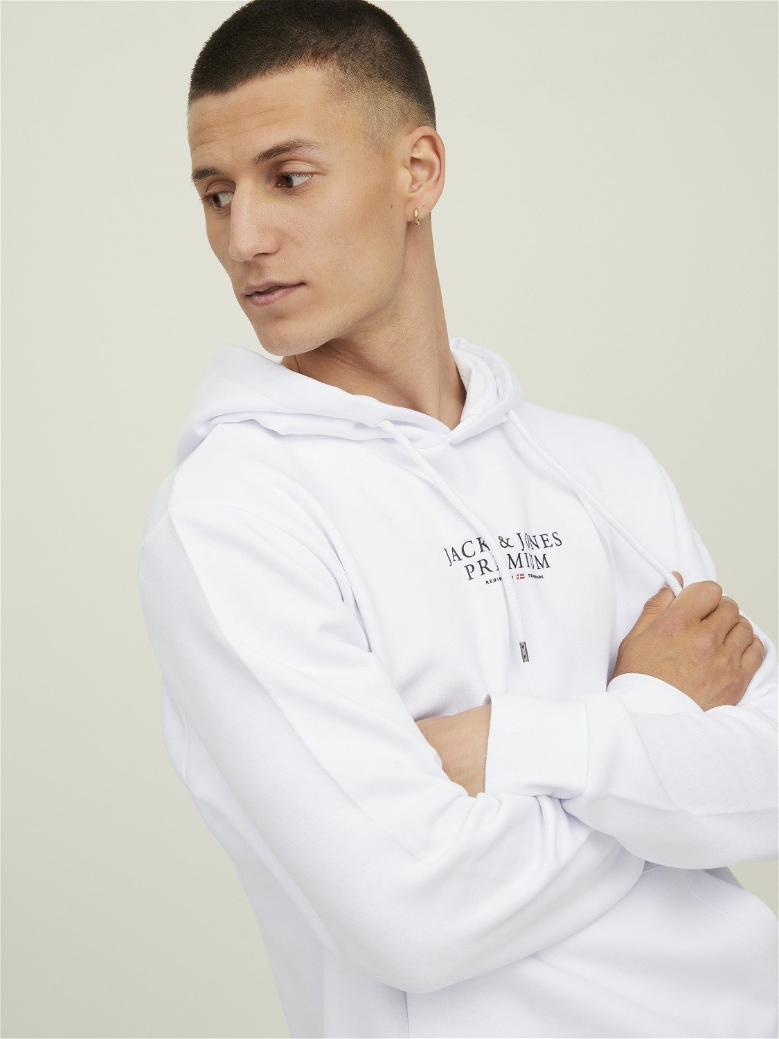 JACK & JONES Arie sweat hood slim fit, heren hoodie katoenmengsel met capuchon, wit