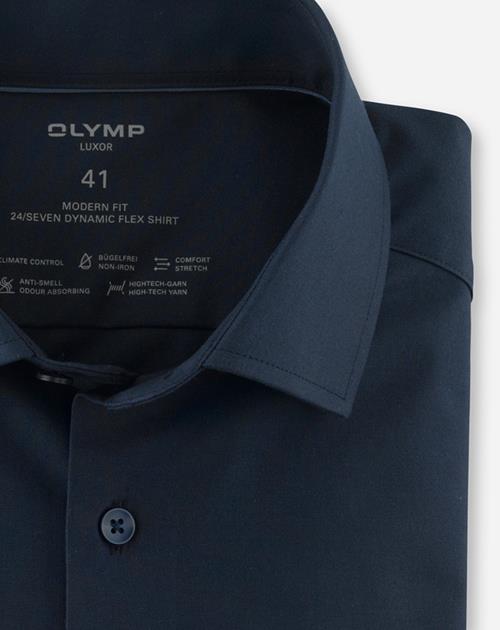 OLYMP Luxor 24/7 modern fit overhemd, popeline, marineblauw