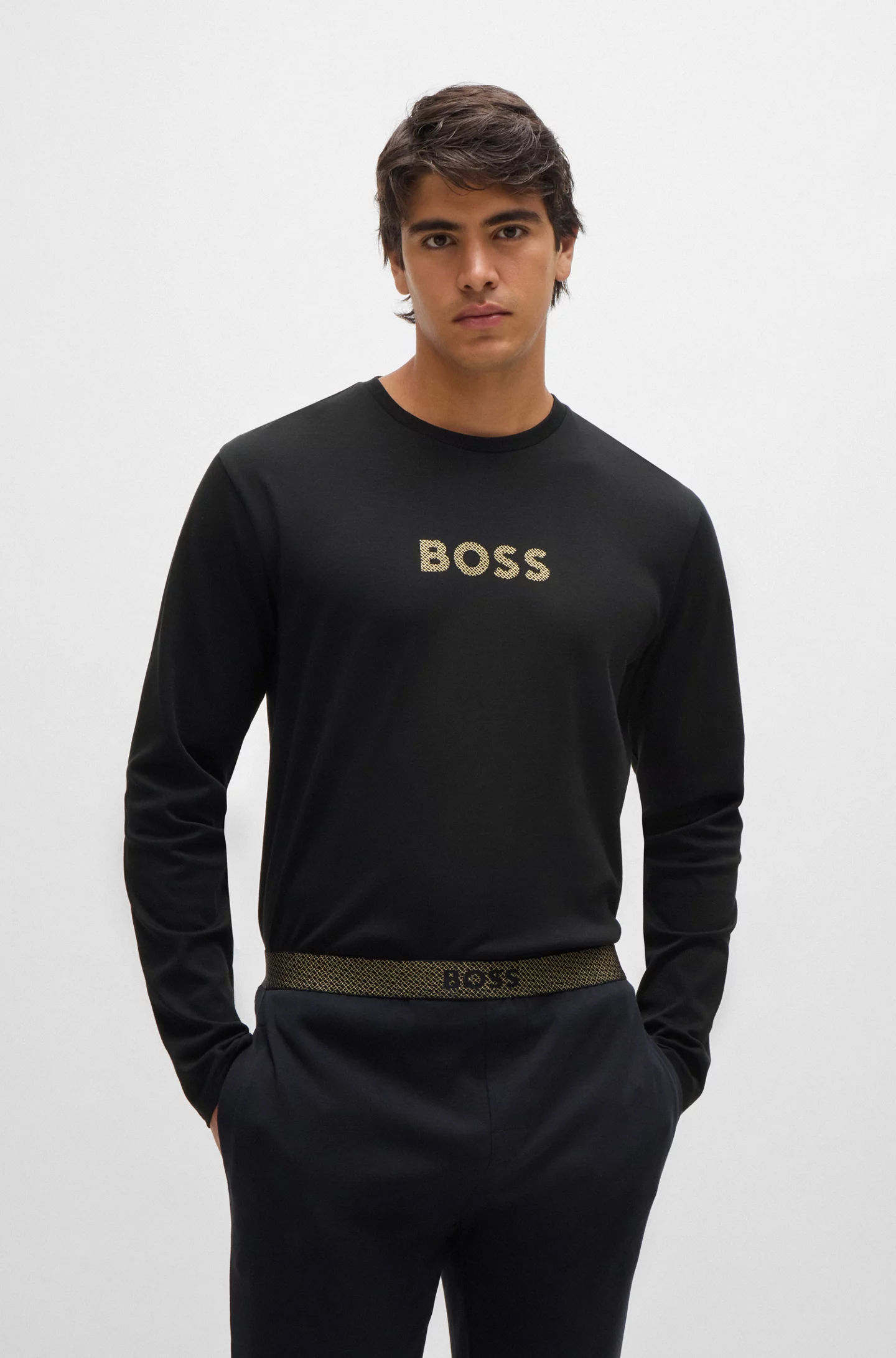 BOSS Gift Long Set, heren pyjama set, zwart