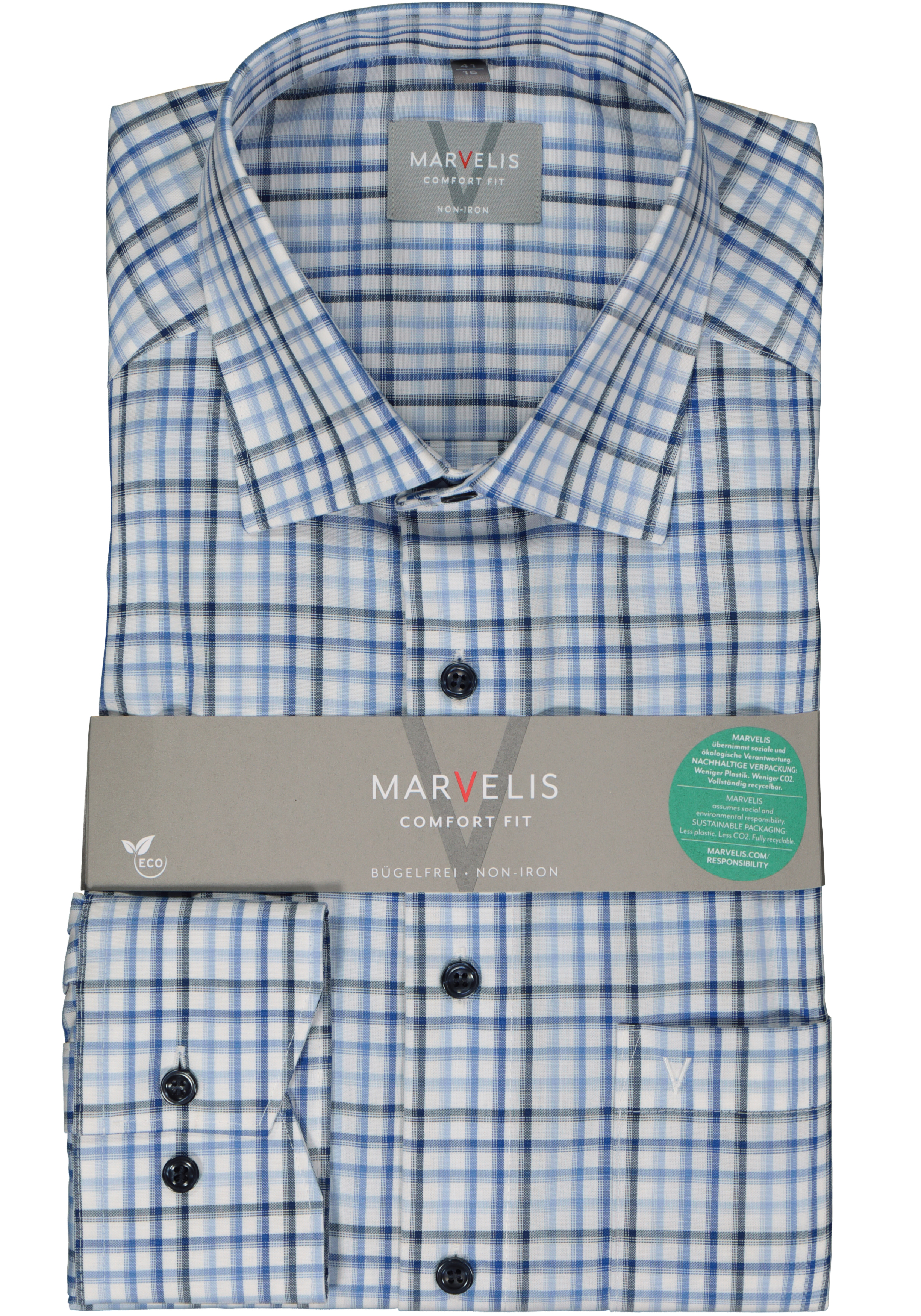 MARVELIS comfort fit overhemd, popeline, donkerblauw geruit