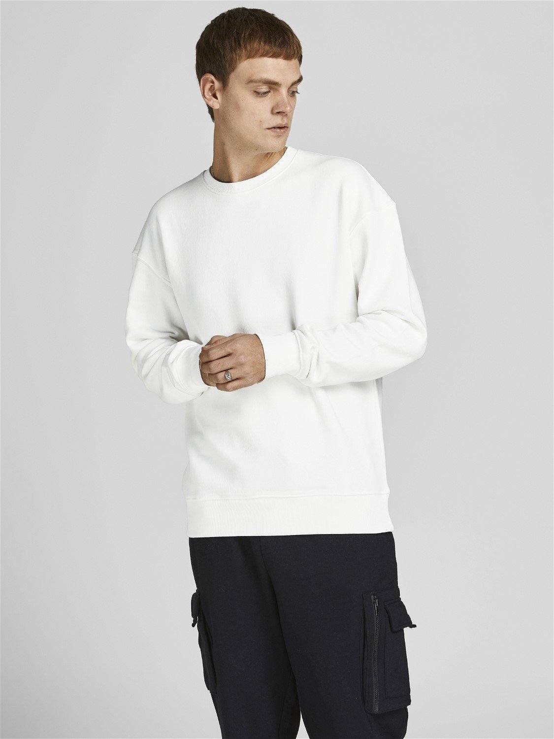 JACK & JONES Star basic sweat crew neck regular fit, heren sweatshirt katoenmengsel met O-hals, offwit