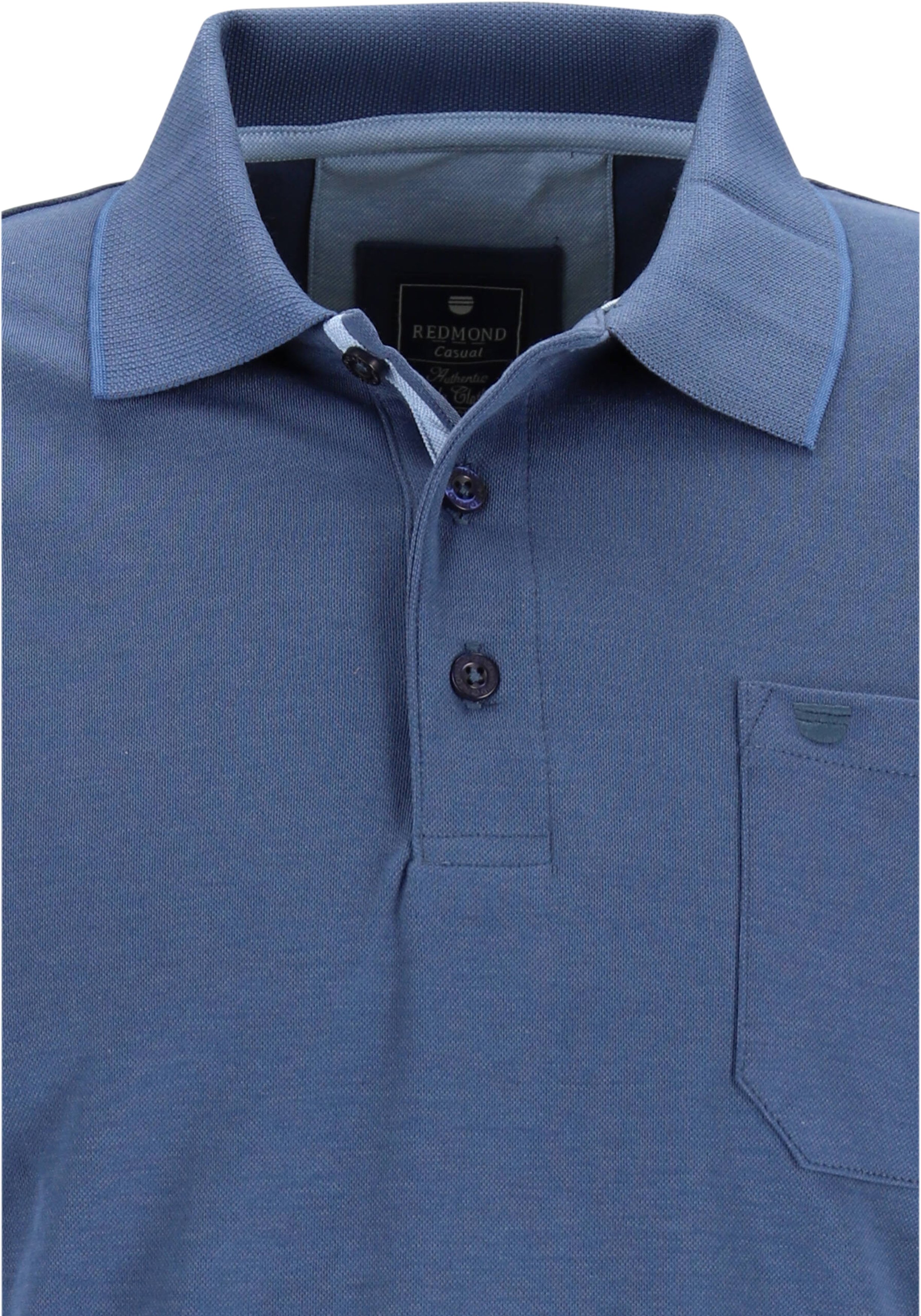 Redmond regular fit polo lange mouw, blauw melange