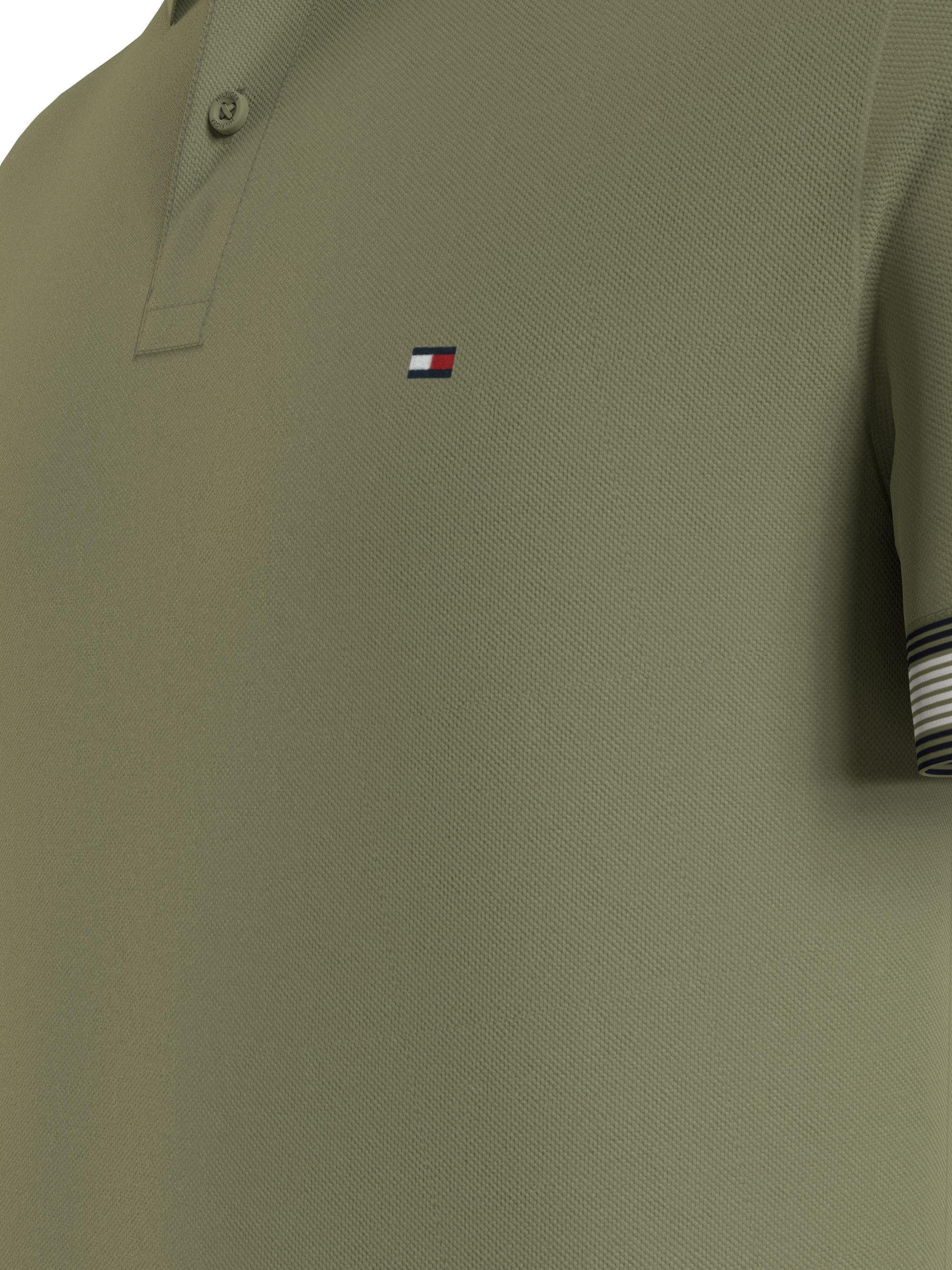 Tommy Hilfiger Flag Cuff Slim Polo, heren poloshirt, licht olijfgroen