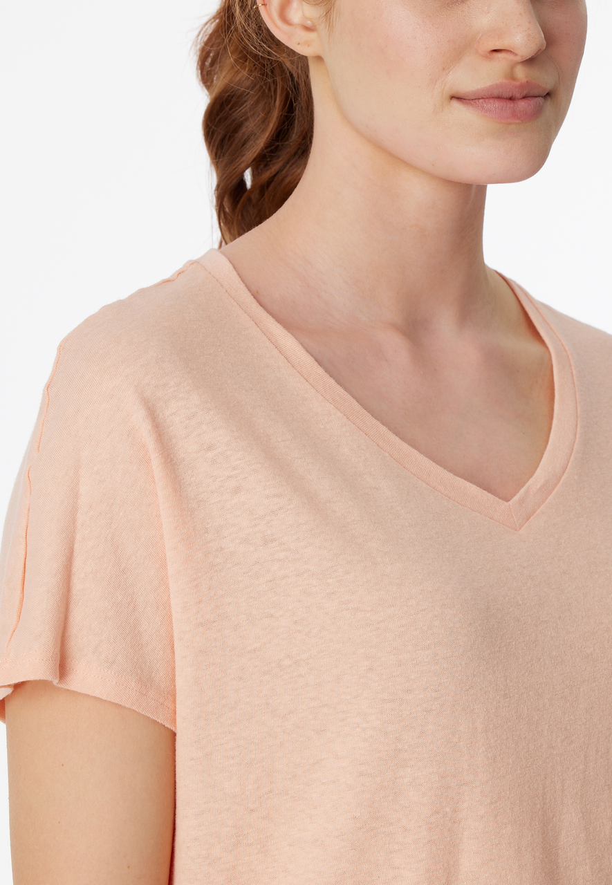 SCHIESSER Mix+Relax T-shirt, dames shirt korte mouw V-hals peach whip