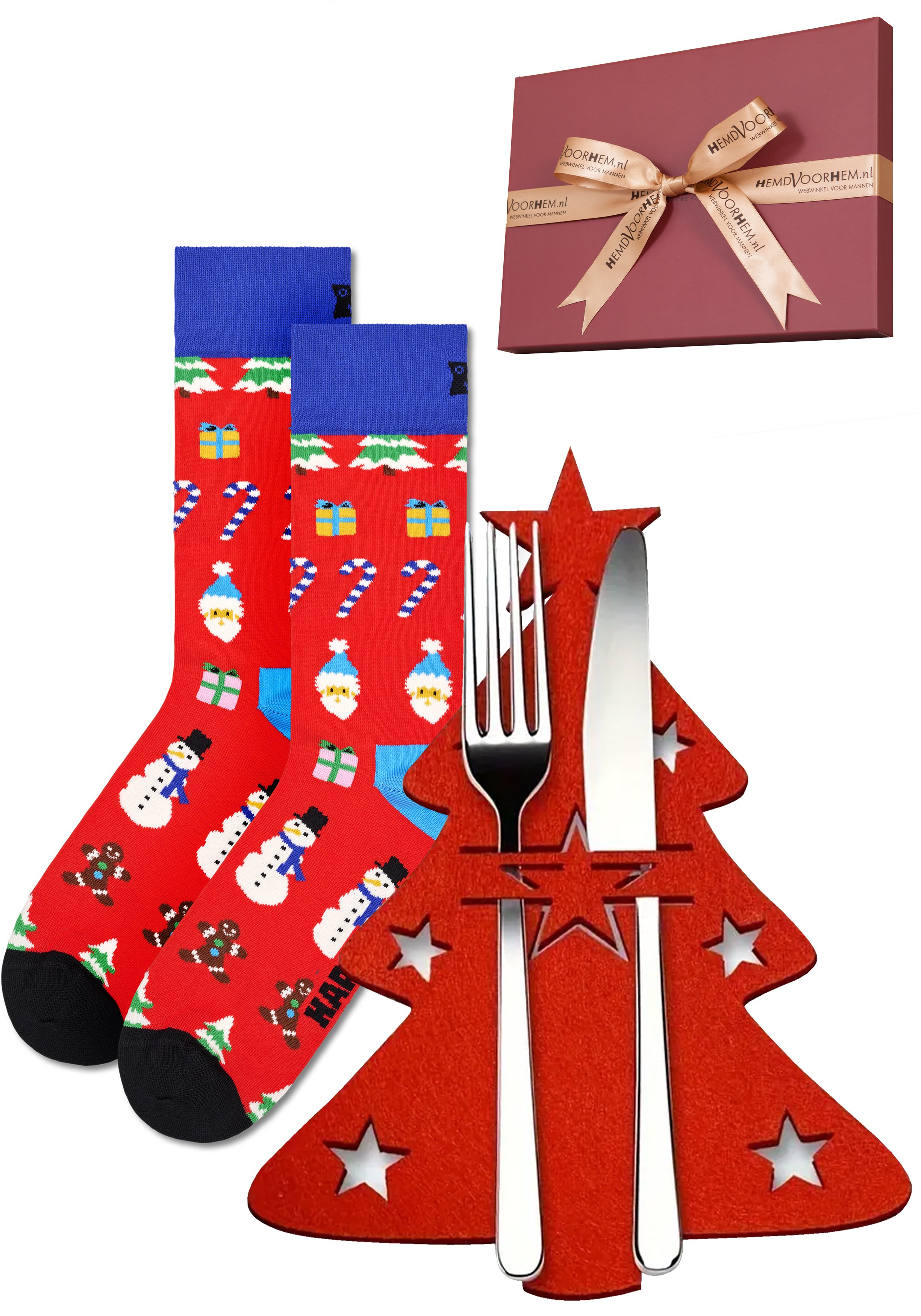 Kerst cadeauset, bestekhouders en Happy Socks All I want for X-mas