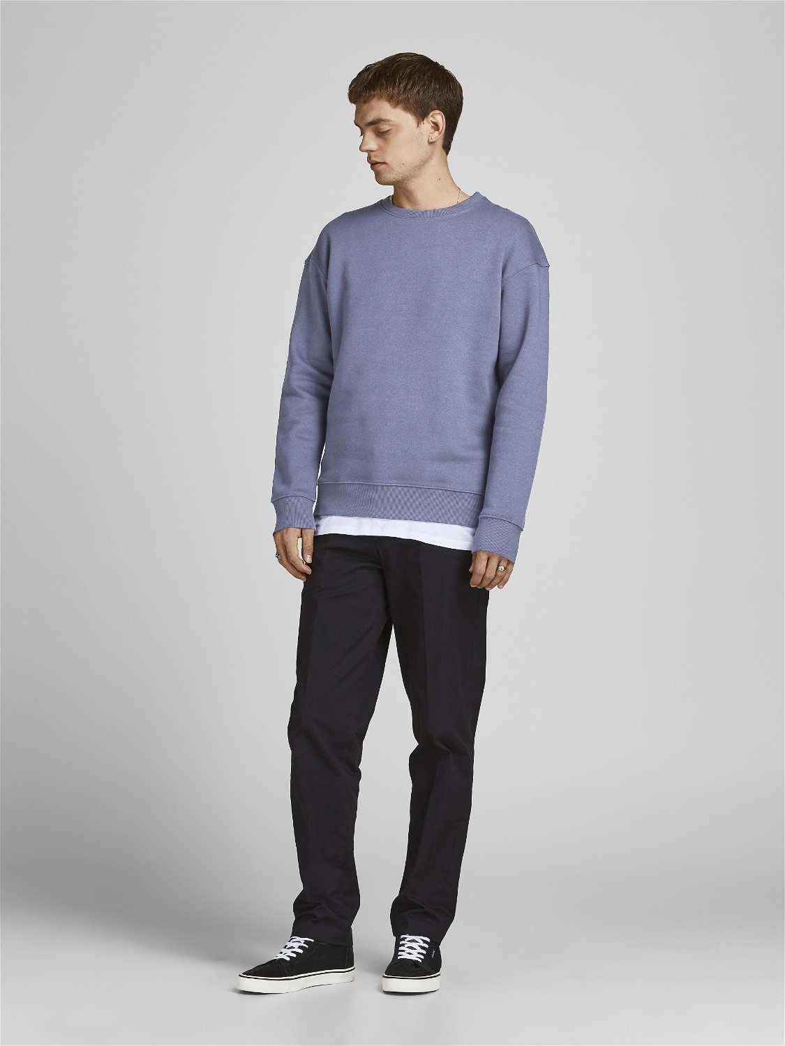 JACK & JONES Star basic sweat crew neck regular fit, heren sweatshirt katoenmengsel met O-hals, grijs-blauw