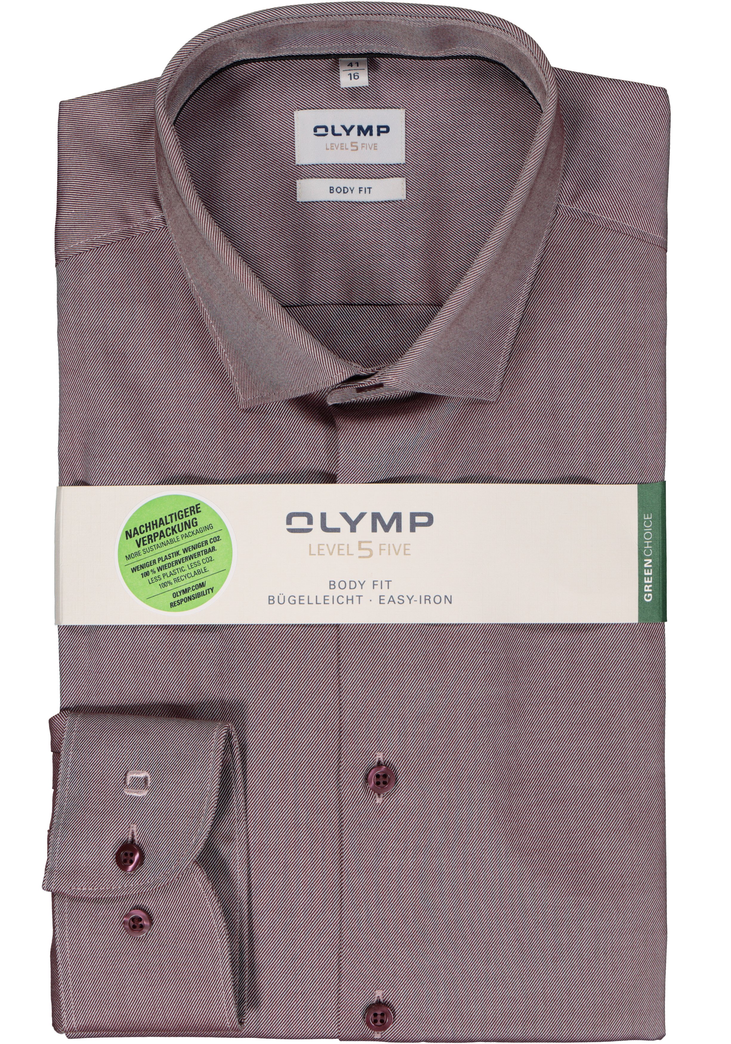 OLYMP Level 5 body fit overhemd, twill, donker rood