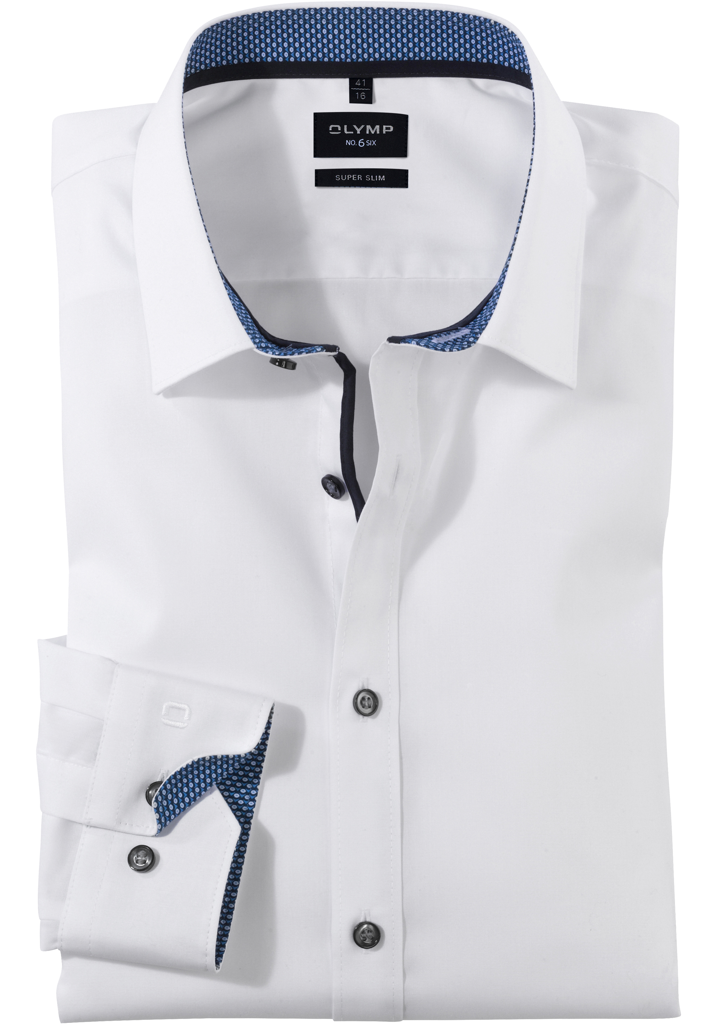 OLYMP No. 6 Six super slim fit overhemd, mouwlengte 7, mouwlengte 7, popeline, marine blauw