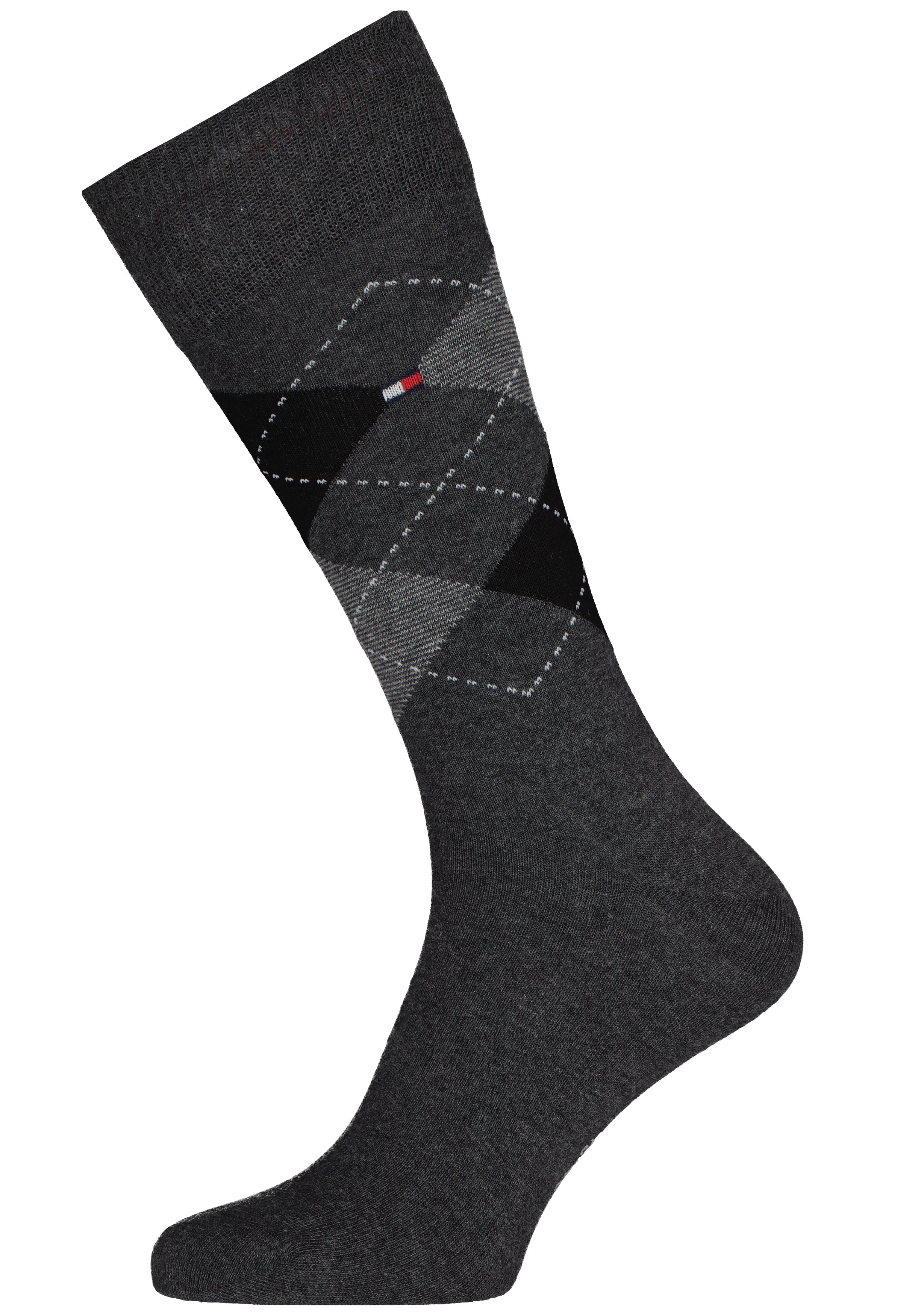 Tommy Hilfiger Check Socks (2-pack), herensokken katoen, geruit en uni, antraciet